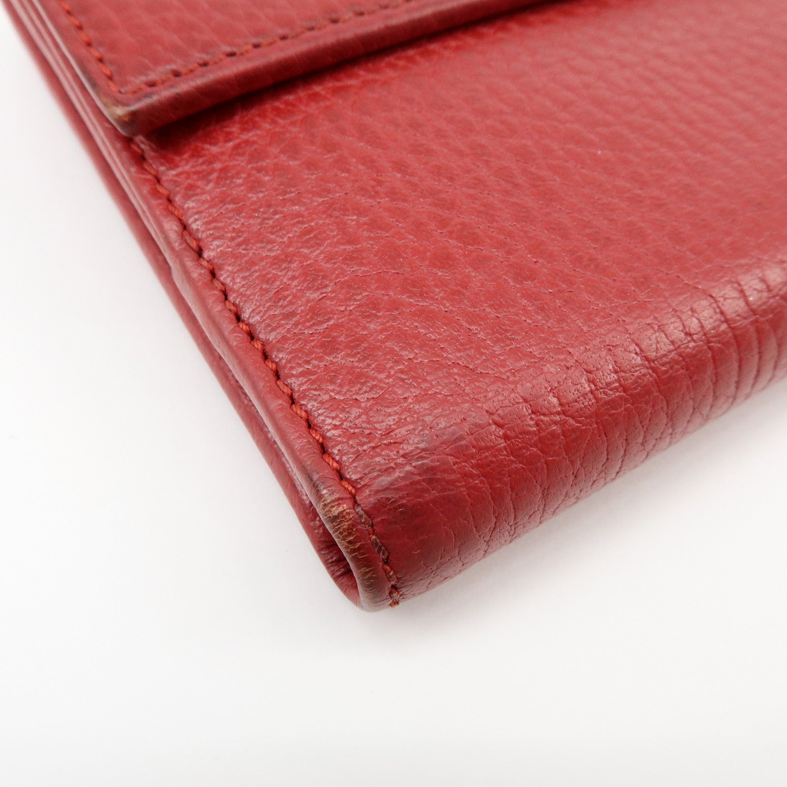 GUCCI Double G Leather Bi-fold Compact Wallet Red 456122