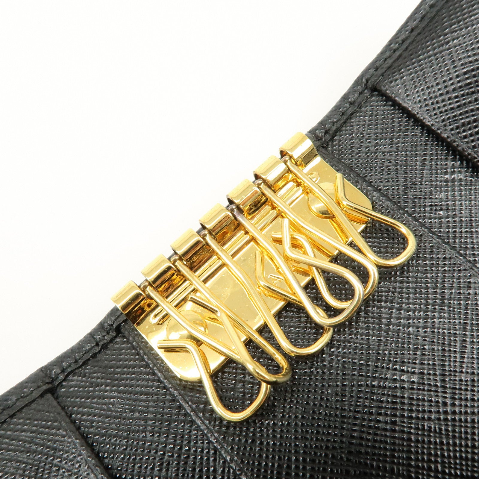 PRADA Triangle Logo Nylon 6 Rings Key Case Key Holder Black 1PG222