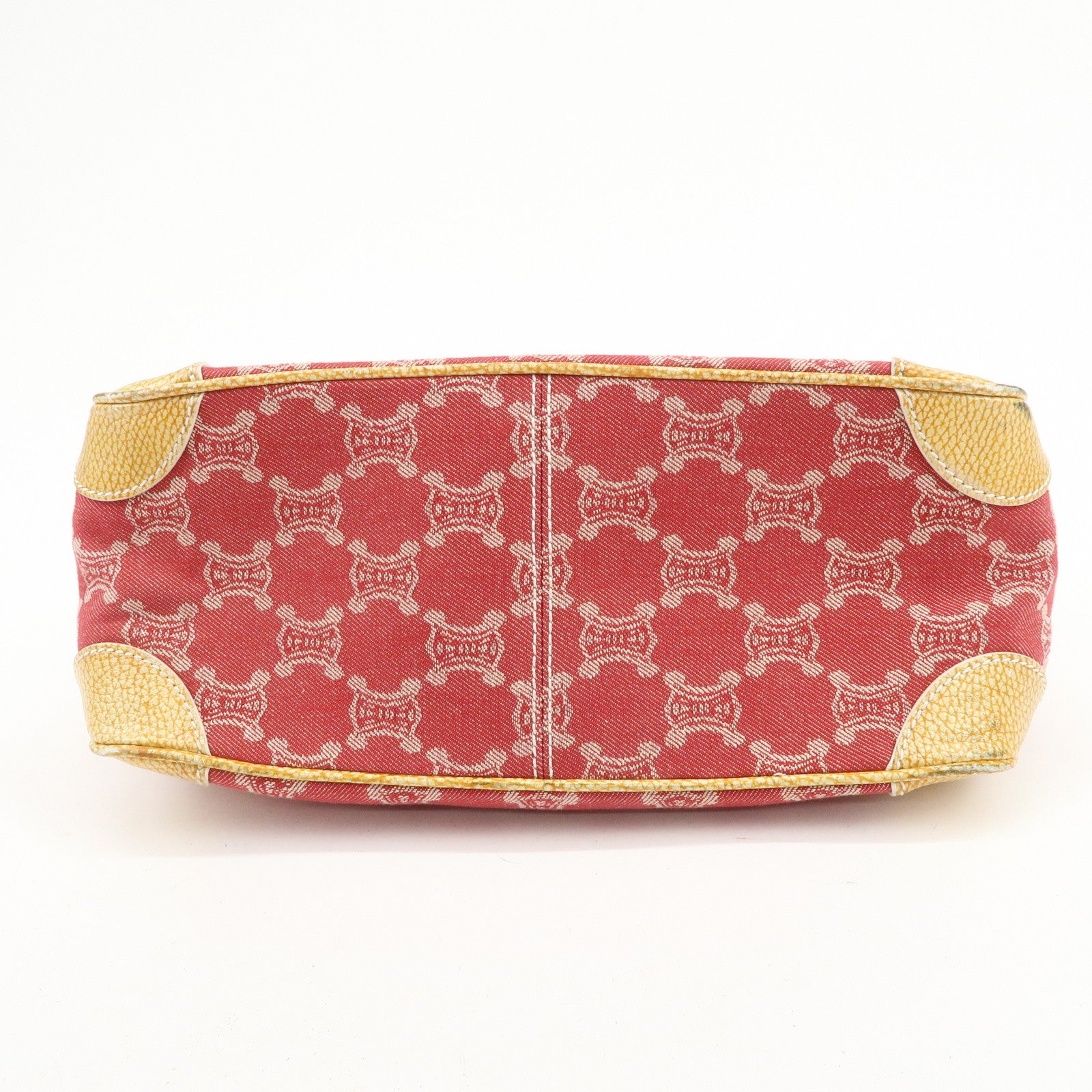 CELINE Macadam Boogie Canvas Leather Hand Bag Red Beige