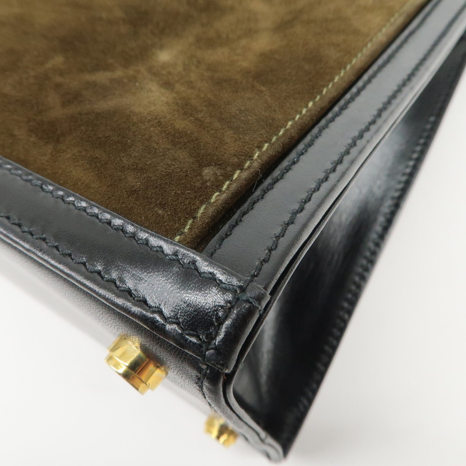 Ferragamo Gancini Suede Leather Hand Bag Tote Bag Black Khaki Red