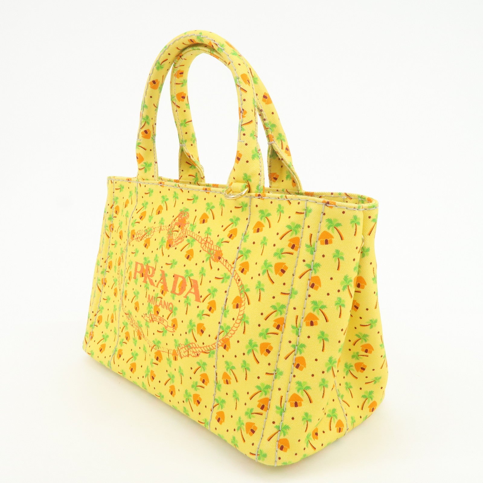 PRADA Canapa Mini Canvas 2Way Bag Hand Bag Yellow Orange 1BG439