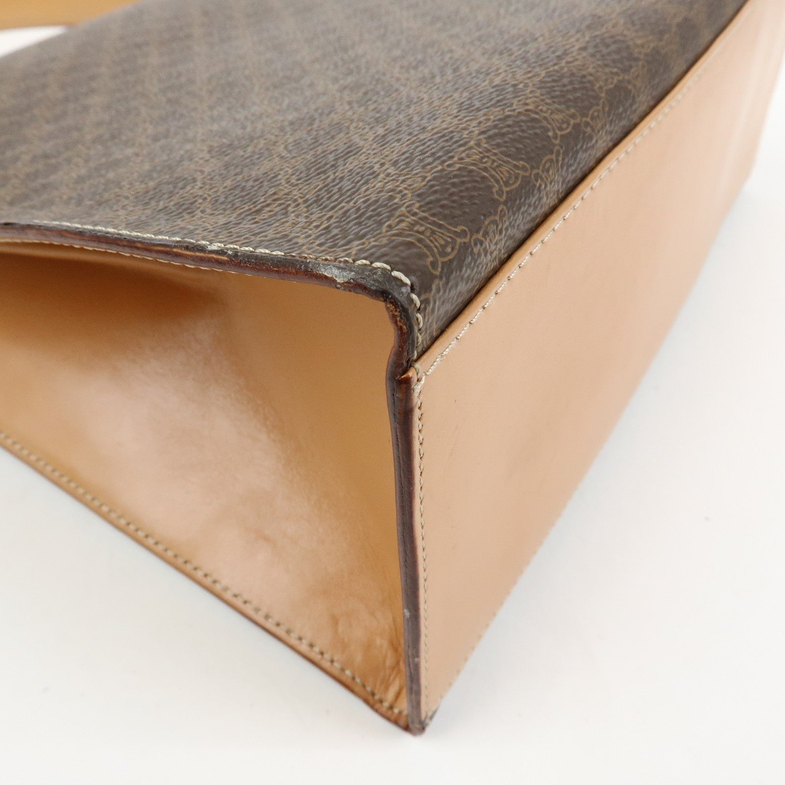 CELINE Macadam PVC Leather Hand Bag Top Handle Flap Bag Brown
