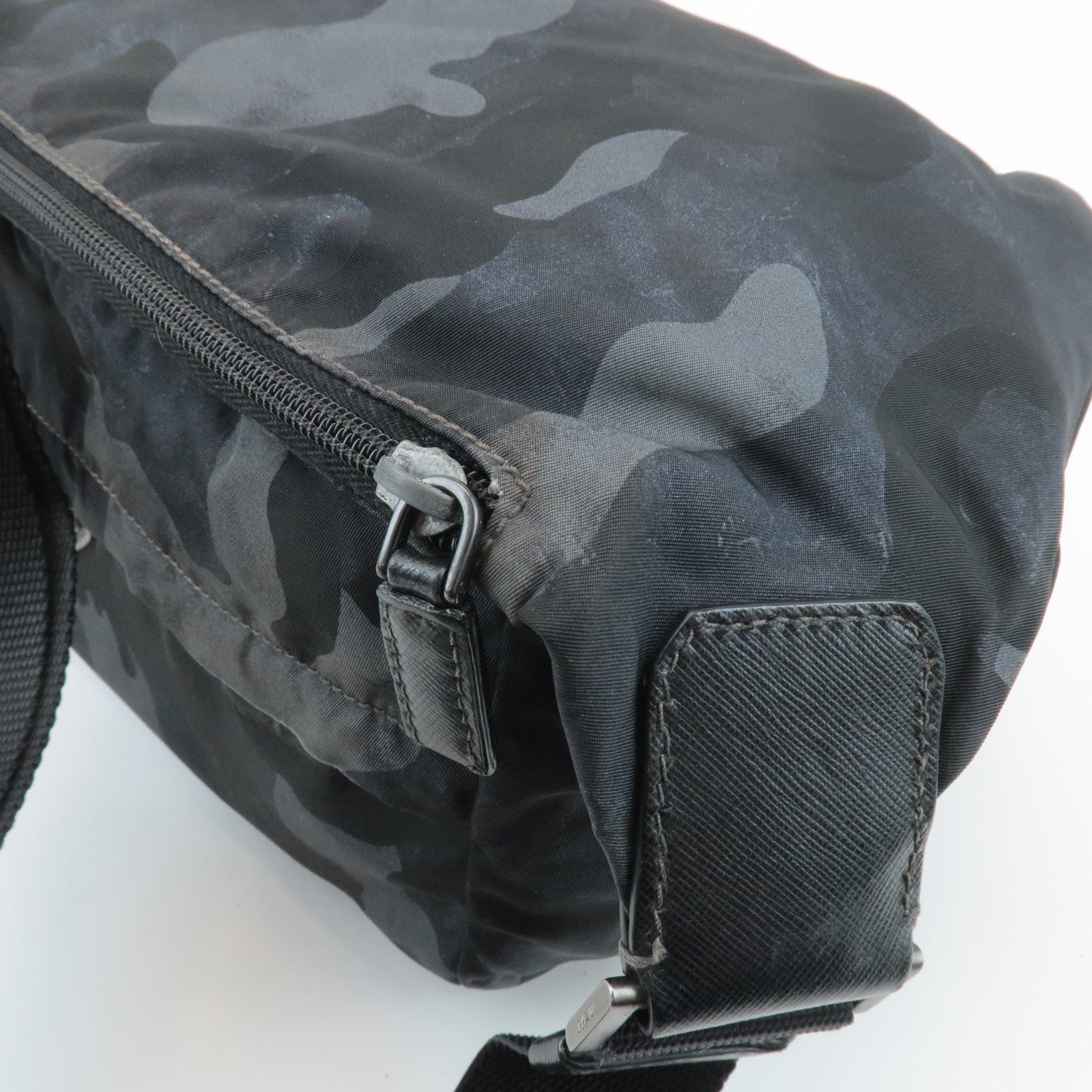 PRADA Triangle Logo Nylon Camouflage Shoulder Bag Black Gray Navy Used