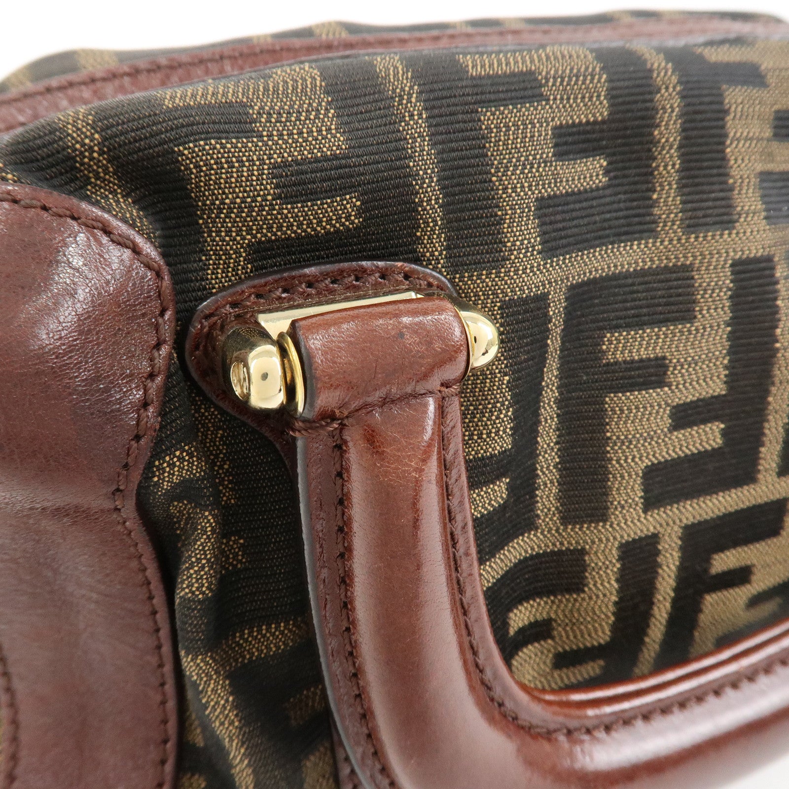 FENDI Zucca Canvas Leather 2Way Bag Mini Boston Bag Hand Bag 8BL084