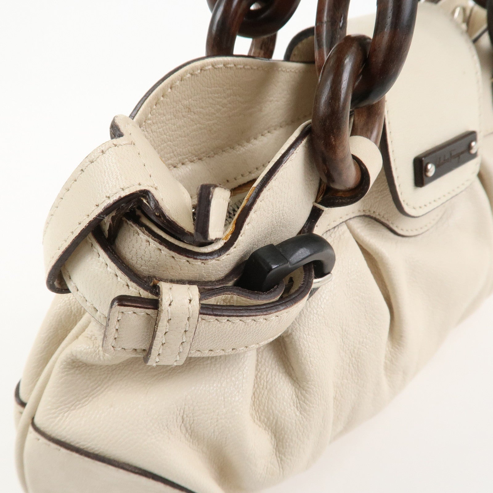 Ferragamo Leather 2 Way Bag Hand Bag Shoulder Bag Ivory