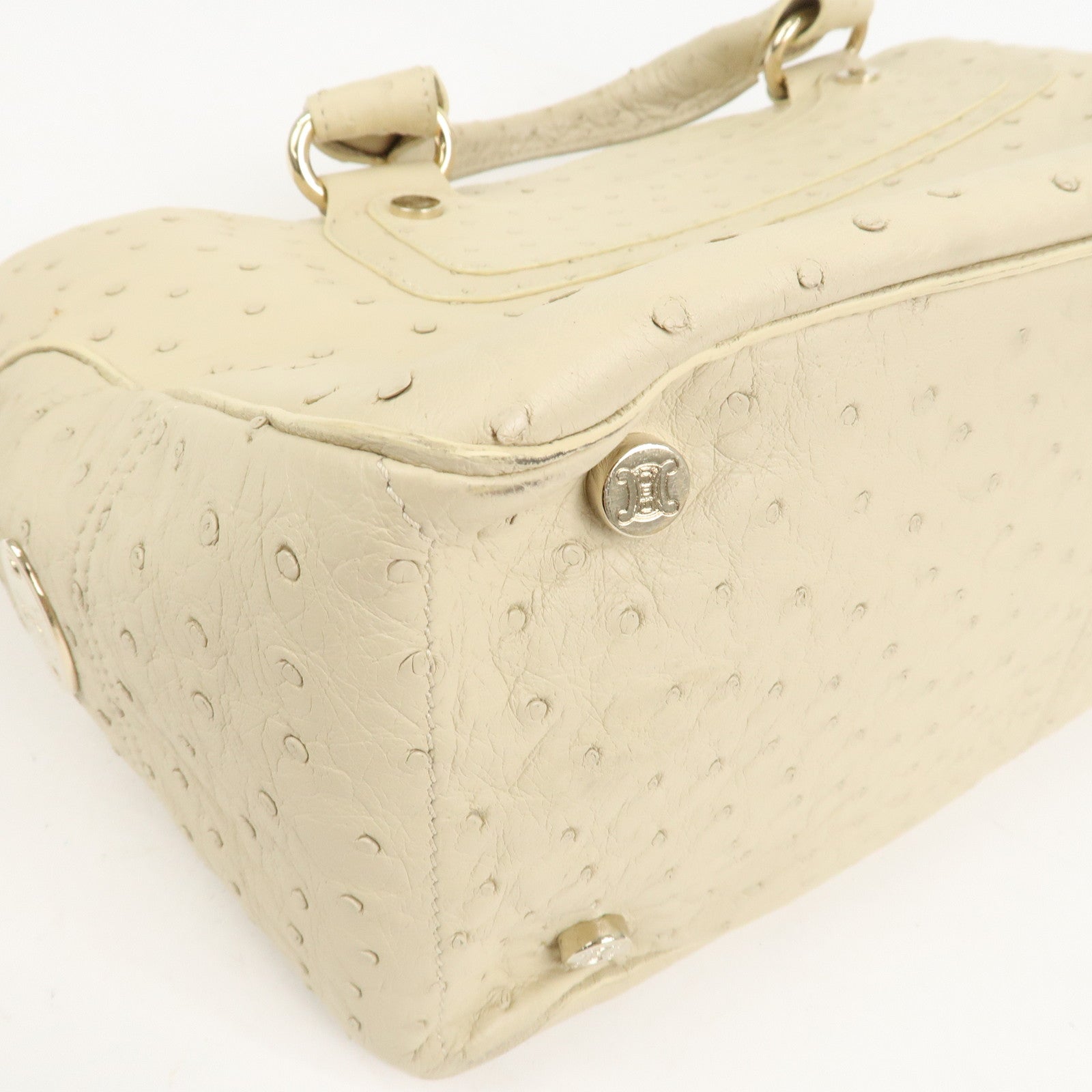 CELINE Ostrich Leather Boogie Bag Hand Bag Tote Bag Ivory