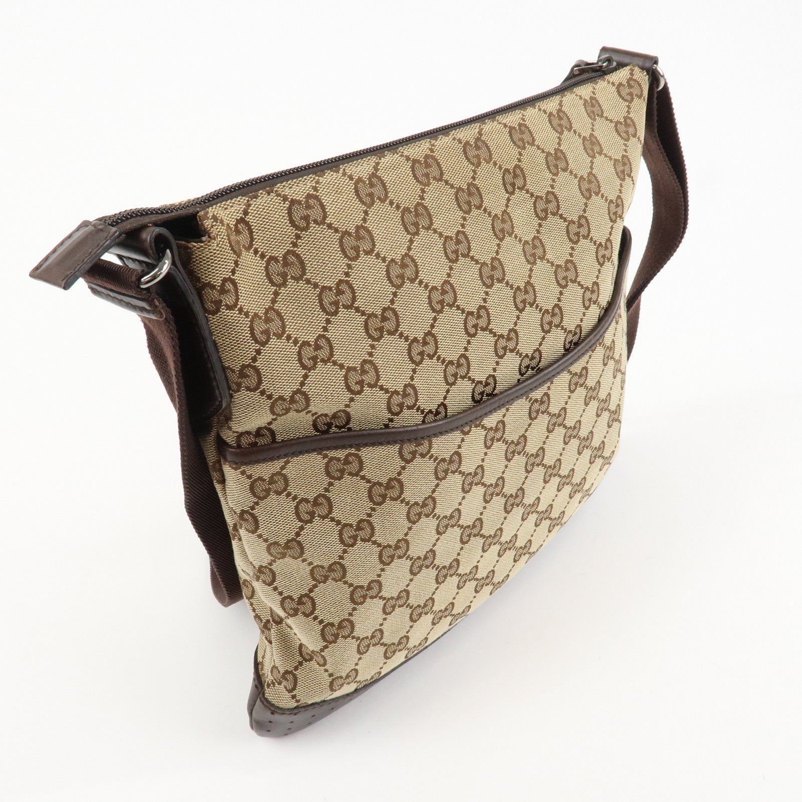 GUCCI GG Canvas Leather Shoulder Bag Crossbody Bag Brown 145857 Used