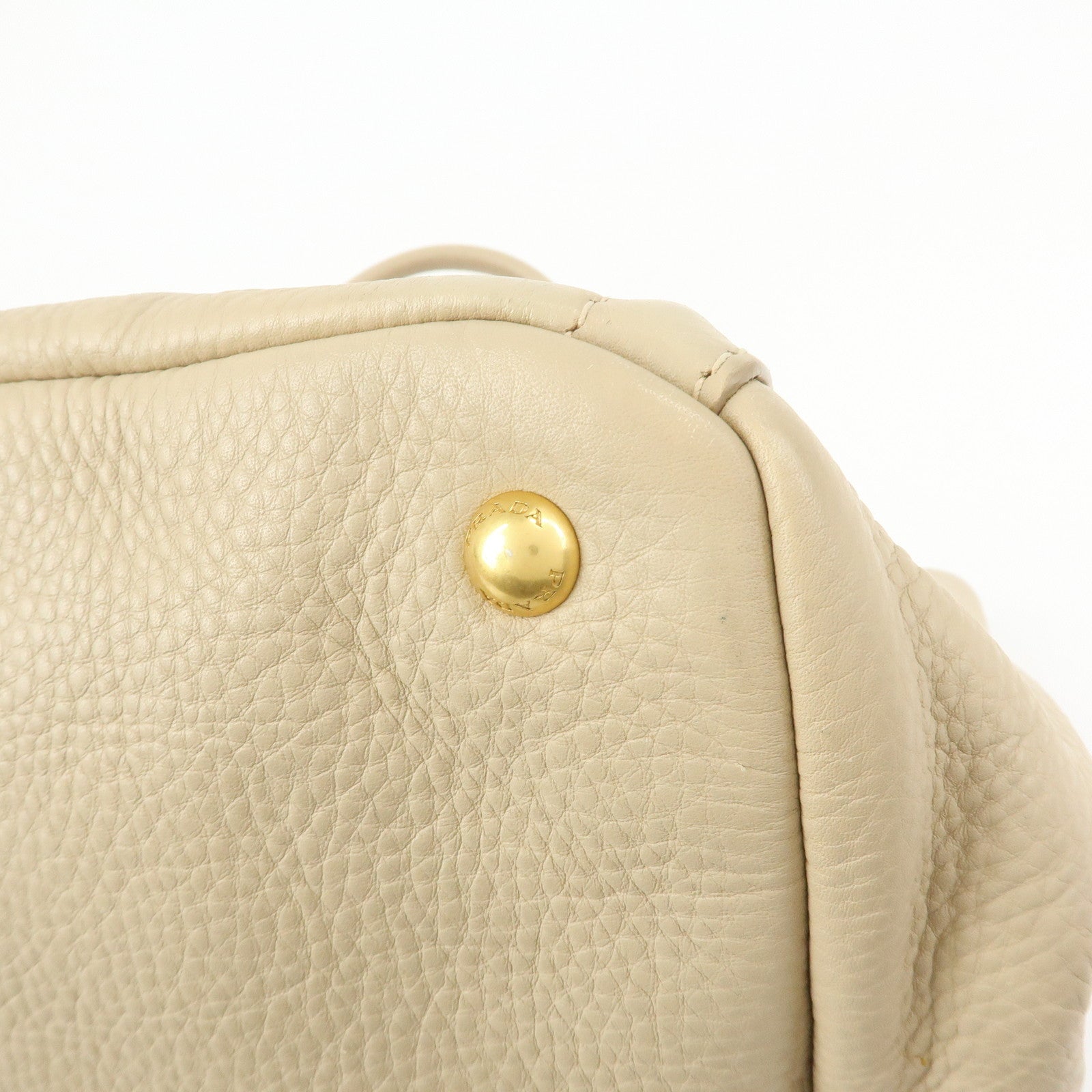PRADA Triangle Logo Canapa Vittello Daino Leather Hand Bag Beige