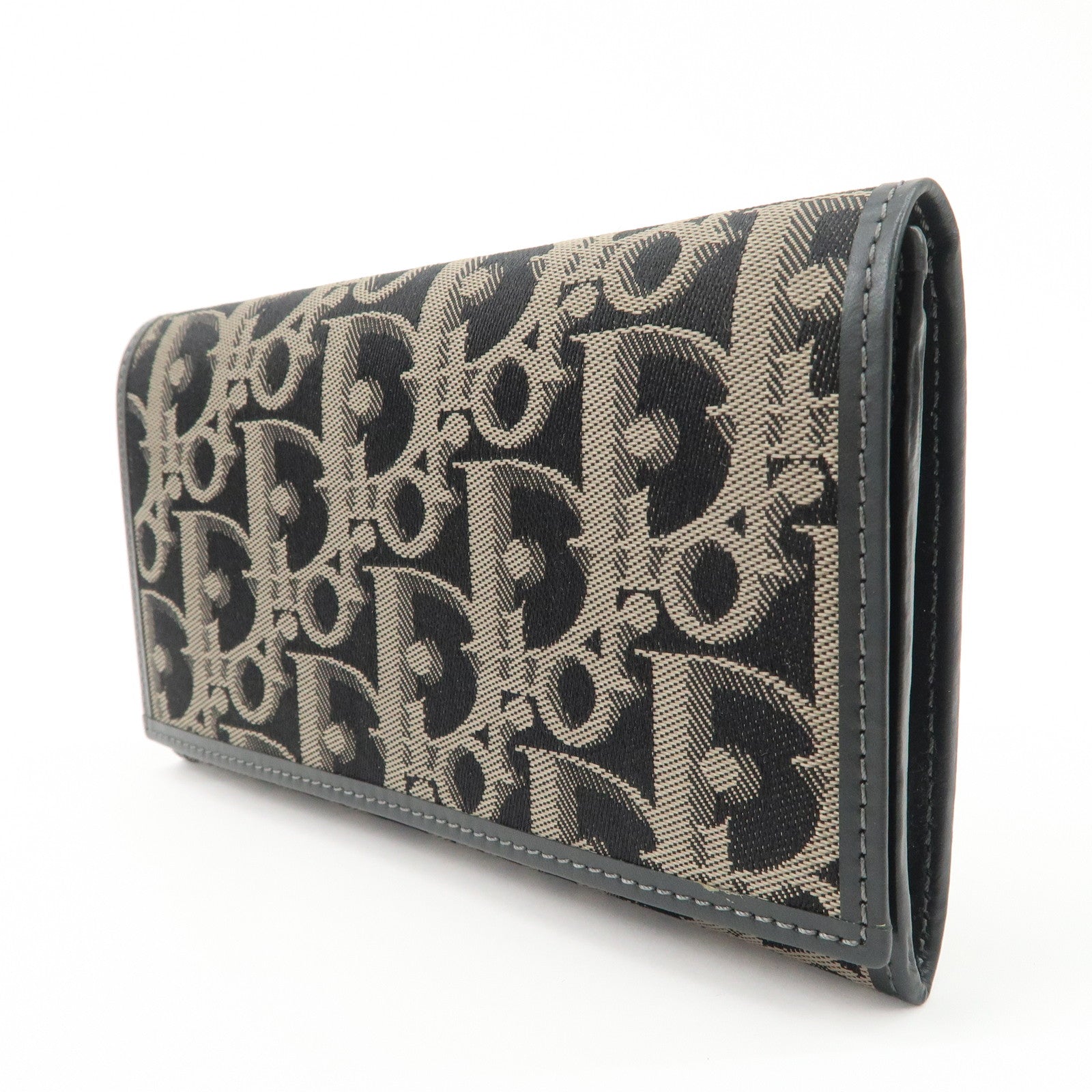 Christian Dior Oblique Canvas Leather Wallet Black Beige