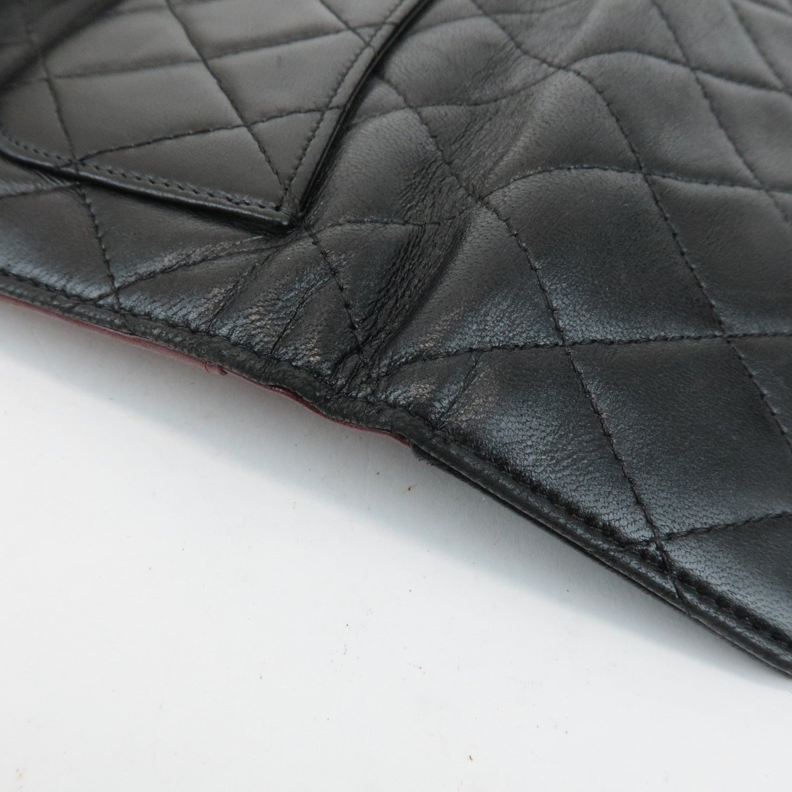 CHANEL Matelasse Lamb Skin Tri-Fold Long Wallet Black A31506 Used