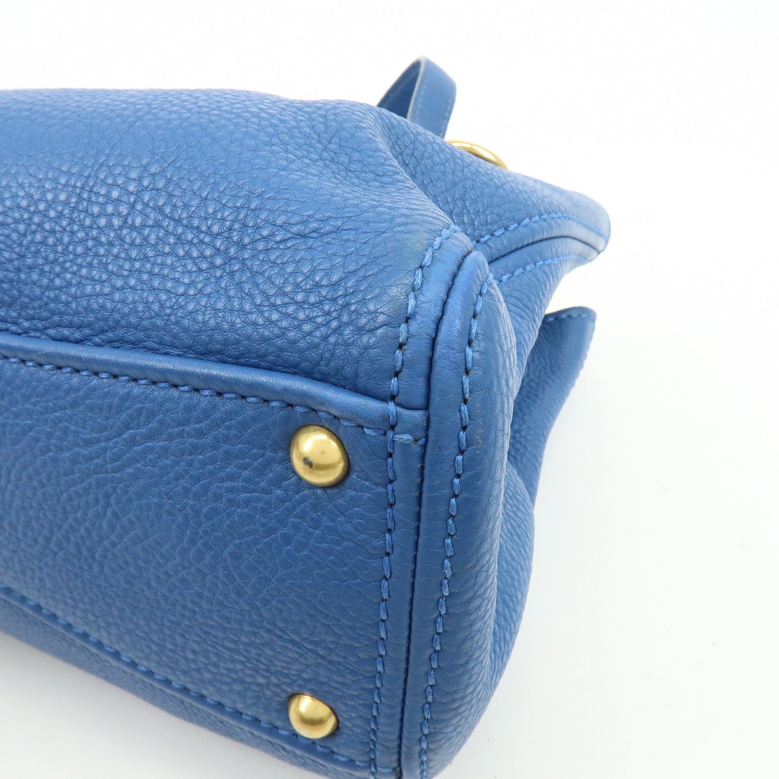 MIU MIU Logo Leather 2Way Bag Hand Bag Shoulder Bag Blue RR1945