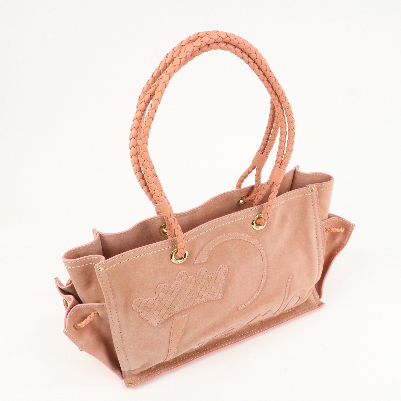 LOEWE Suede Leather Shopper Tote Bag Shoulder Bag Pink