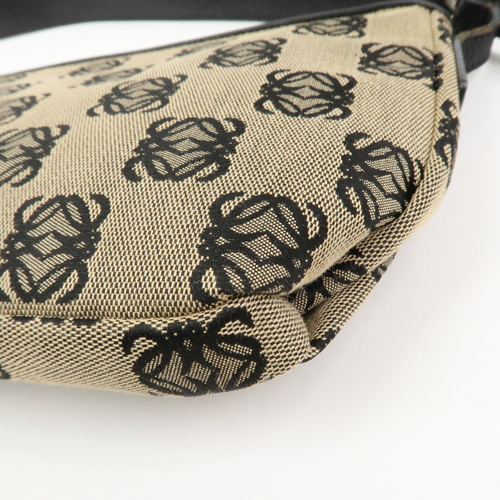 LOEWE Anagram Logo Canvas Leather Shoulder Bag Hand Bag Beige Black