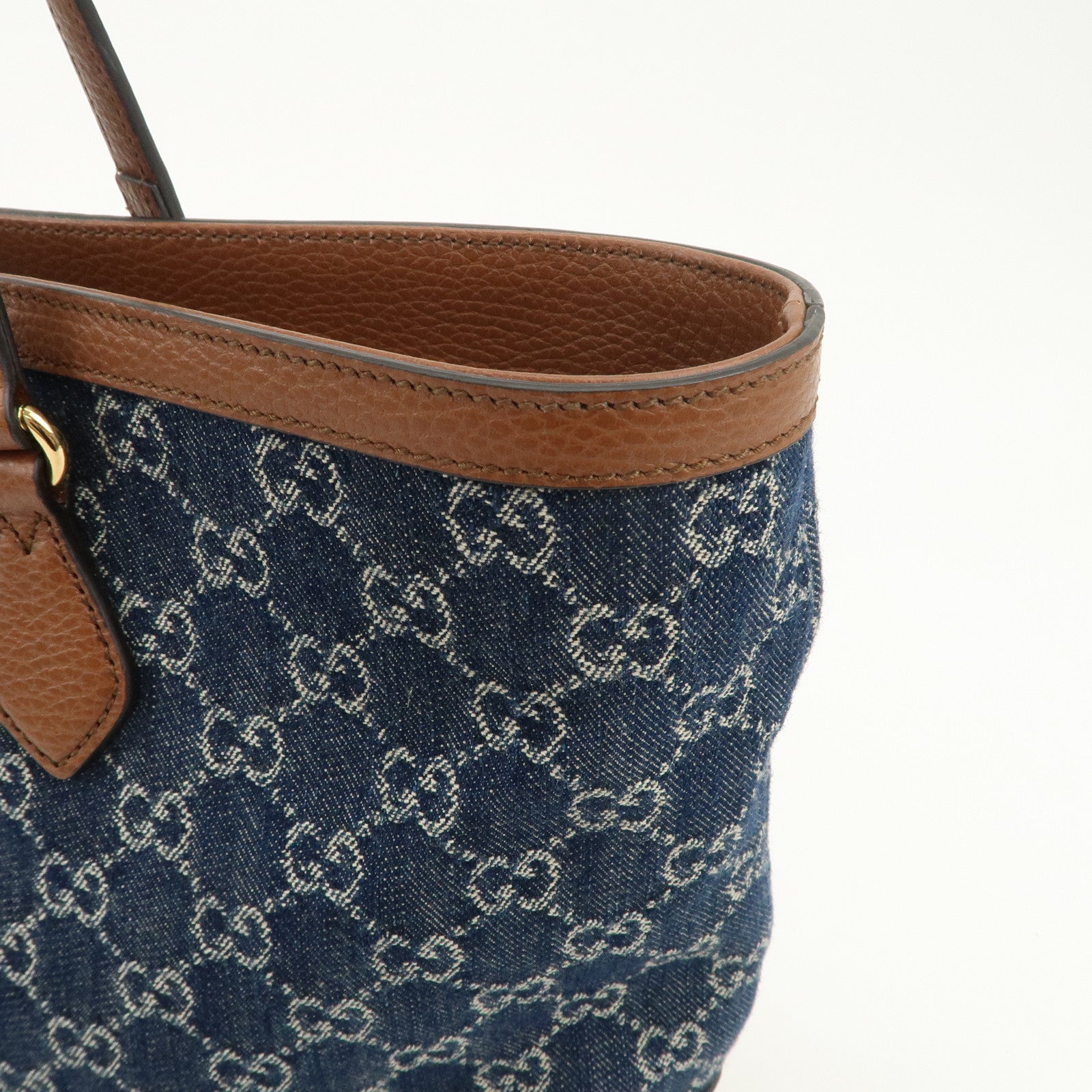 GUCCI Ophidia GG Monogram Denim Leather Medium Tote Bag Blue 631685