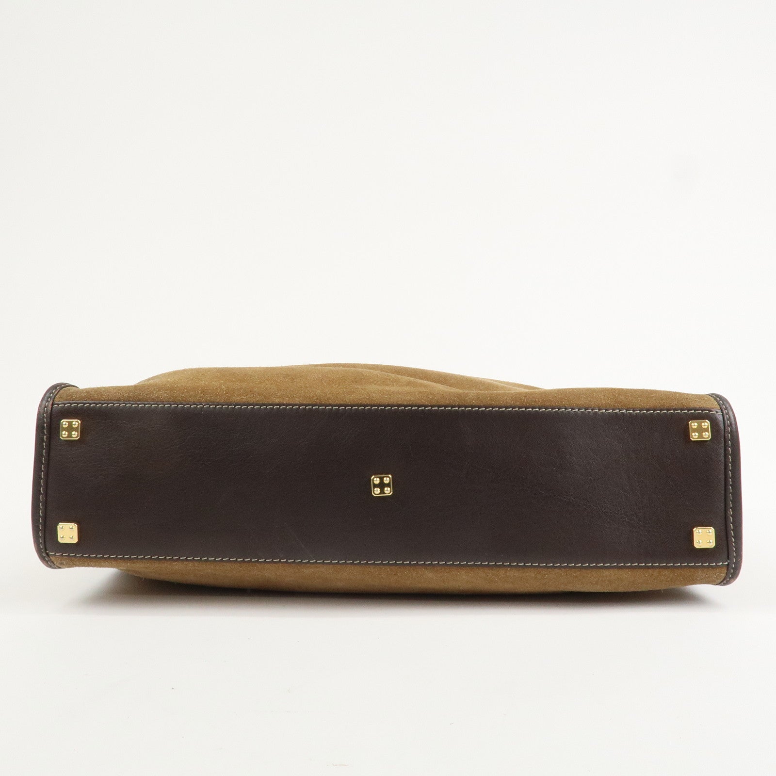 LOEWE Anagram Leather Suede Tote Bag Hand Bag Brown Beige