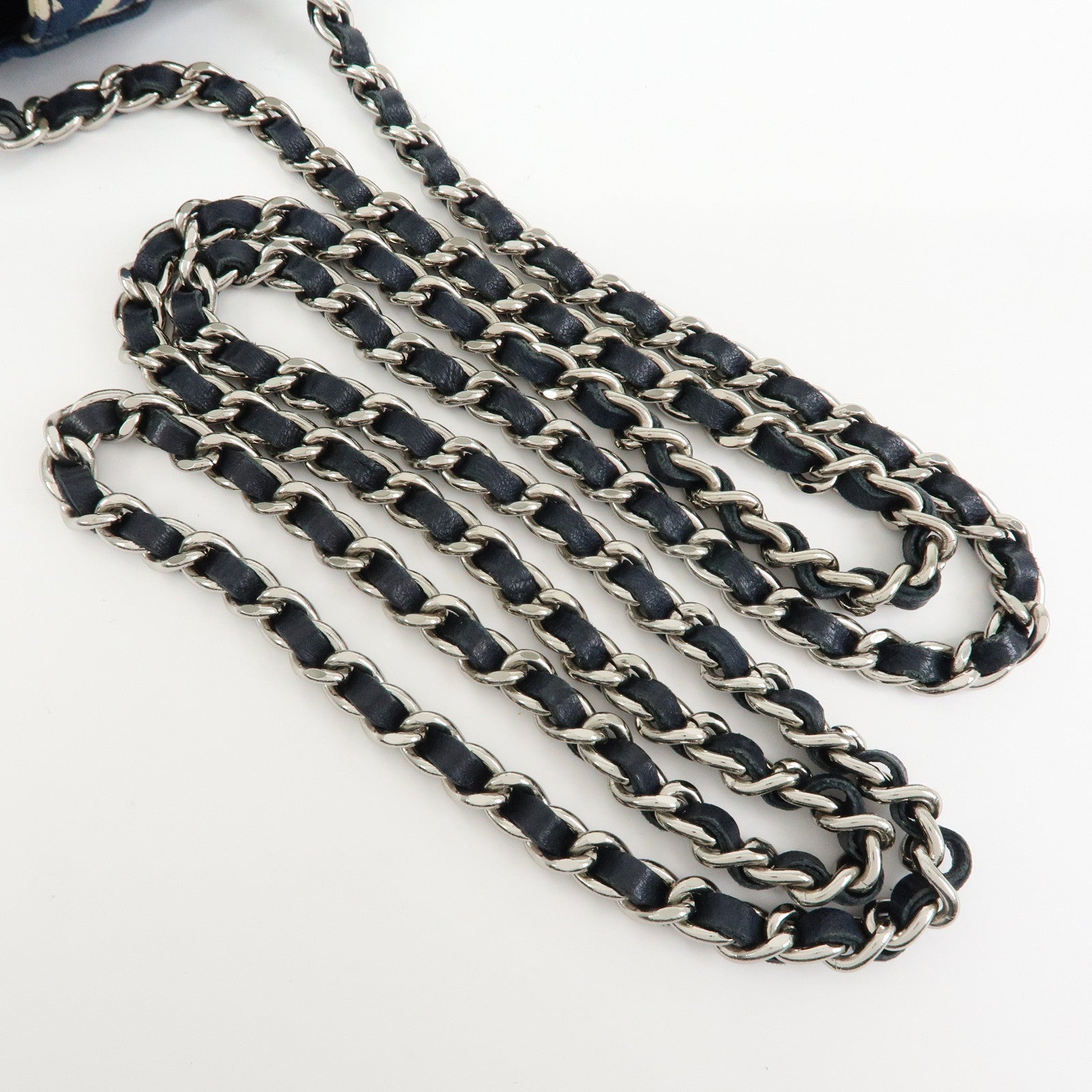 CHANEL By Sea Canvas Cell Phone Chain Shoulder Bag Navy
