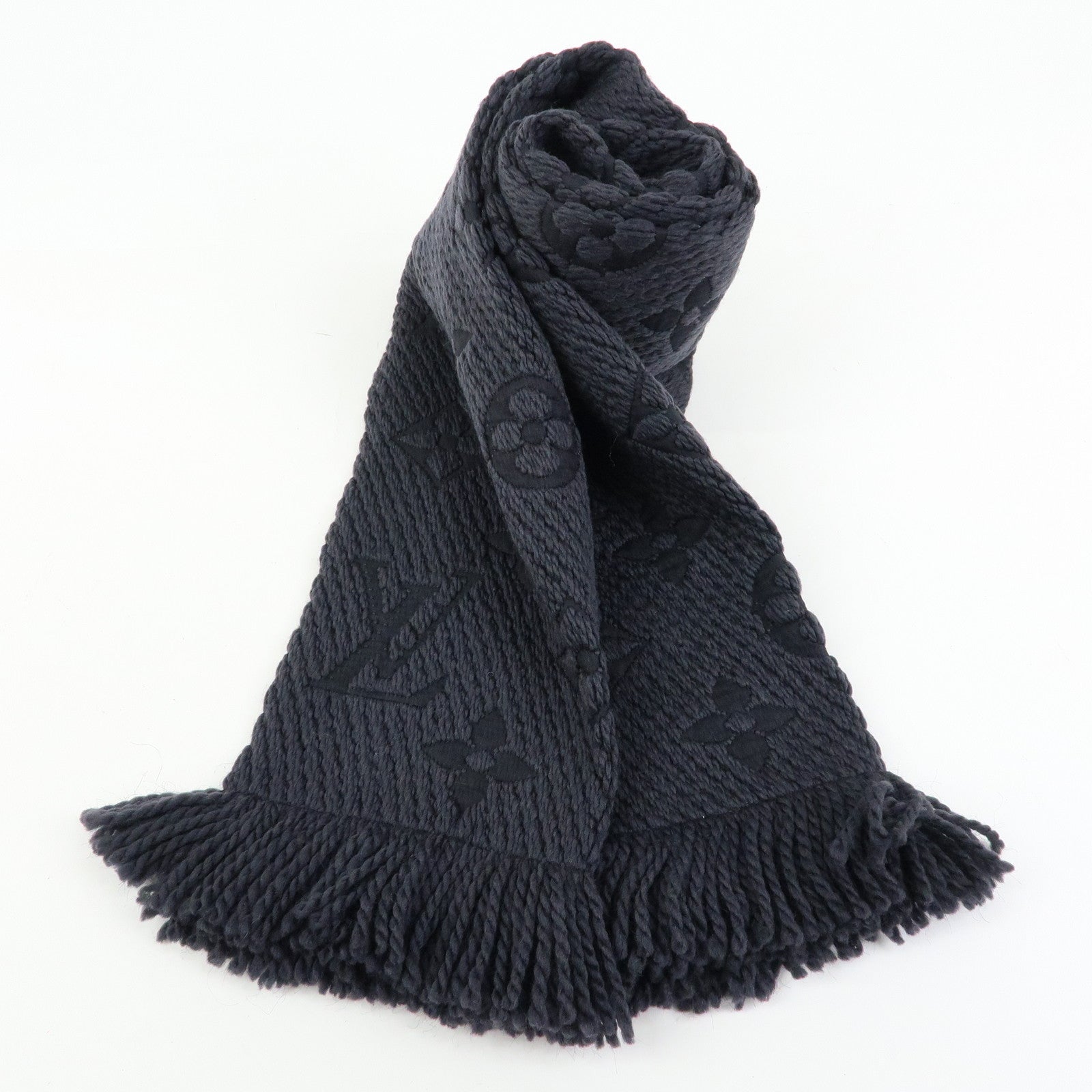 Louis Vuitton Echarpe Logo Mania Wool Silk Scarf Black M72431