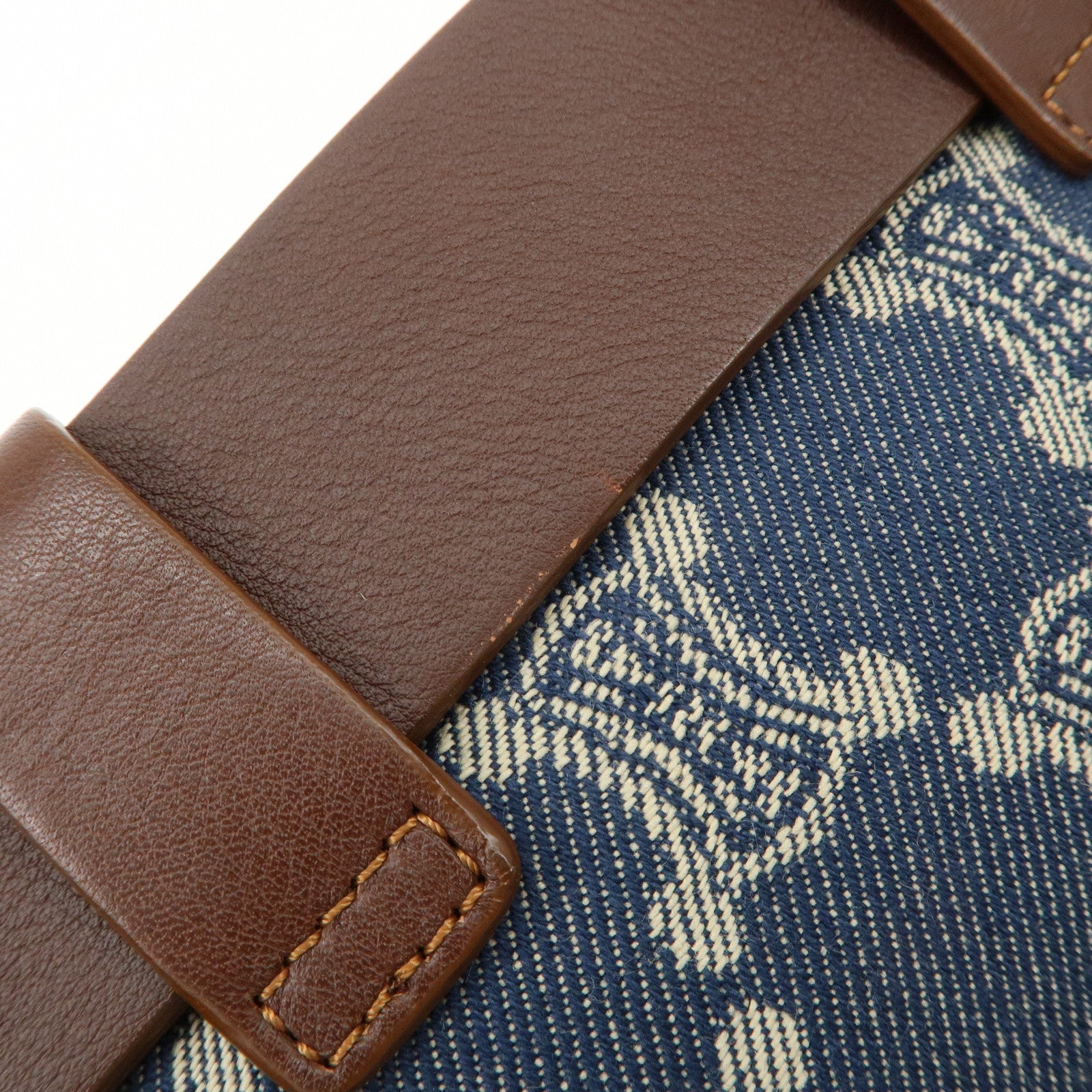 CELINE Macadam Waist Bag Denim Navy Dark Brown Gold HDW Used