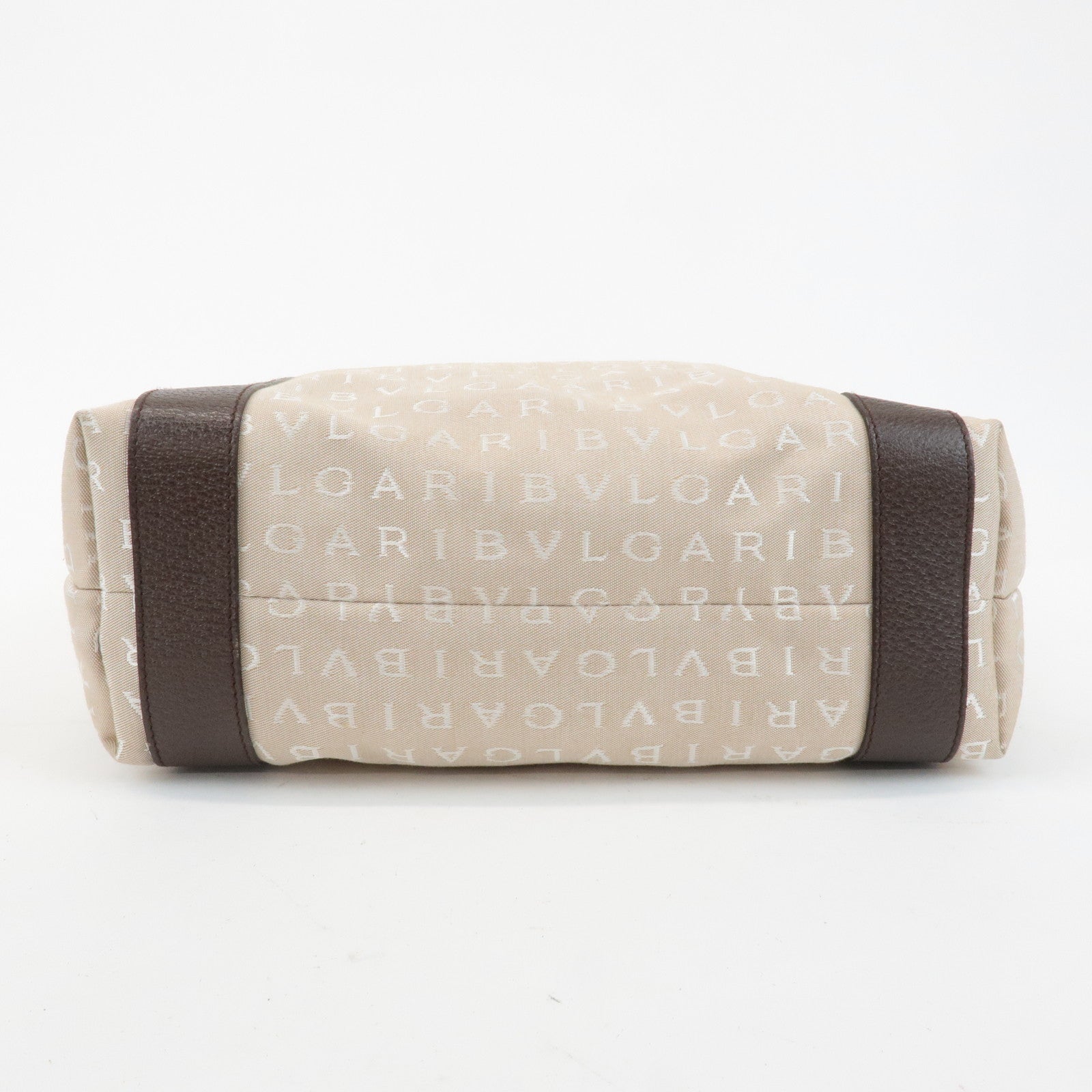 BVLGARI Logomania Canvas Leather Tote Bag Shoulder Bag Beige Dark Brown Used