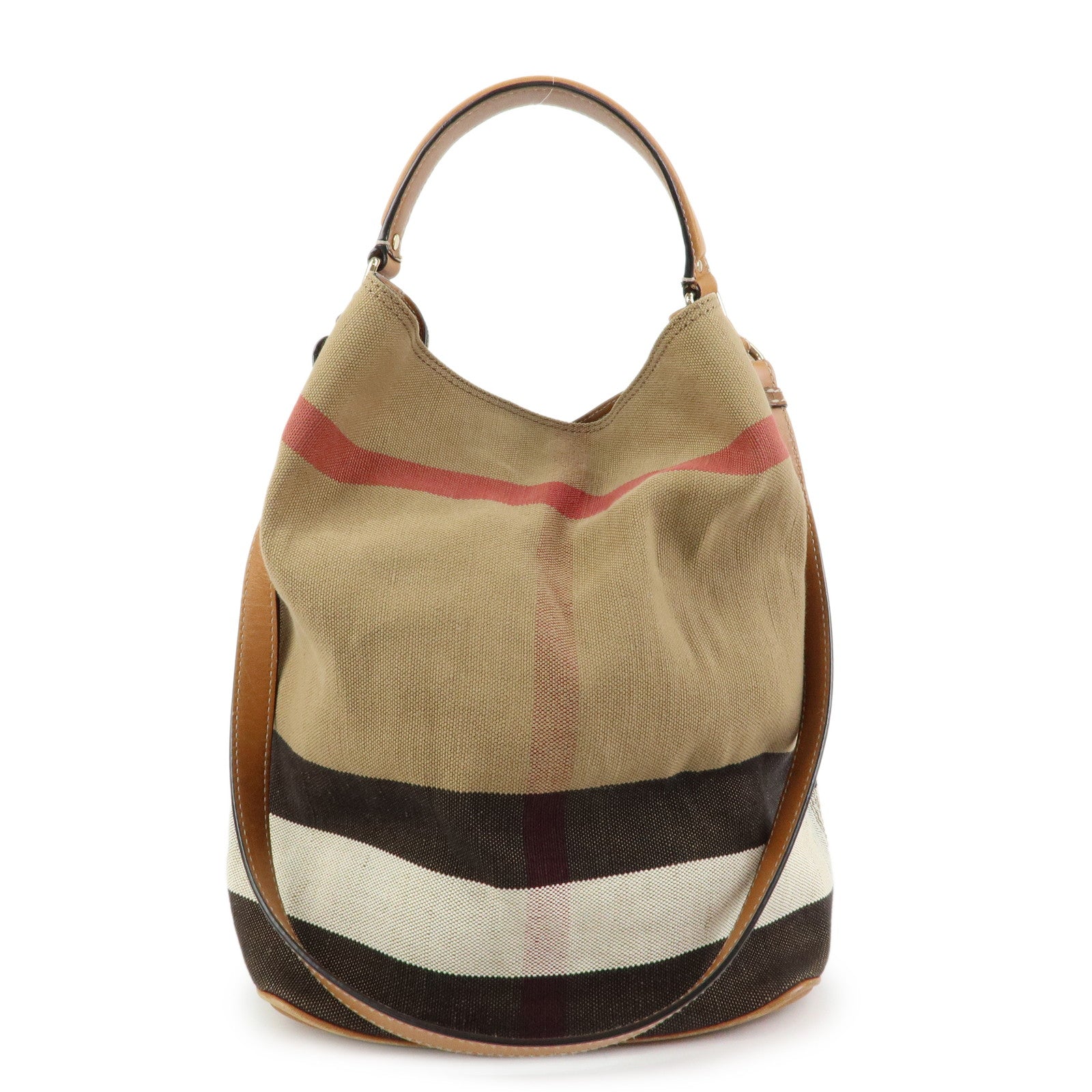 Burberry Nova Plaid Canvas Leather 2Way Shoulder Bag Beige Brown