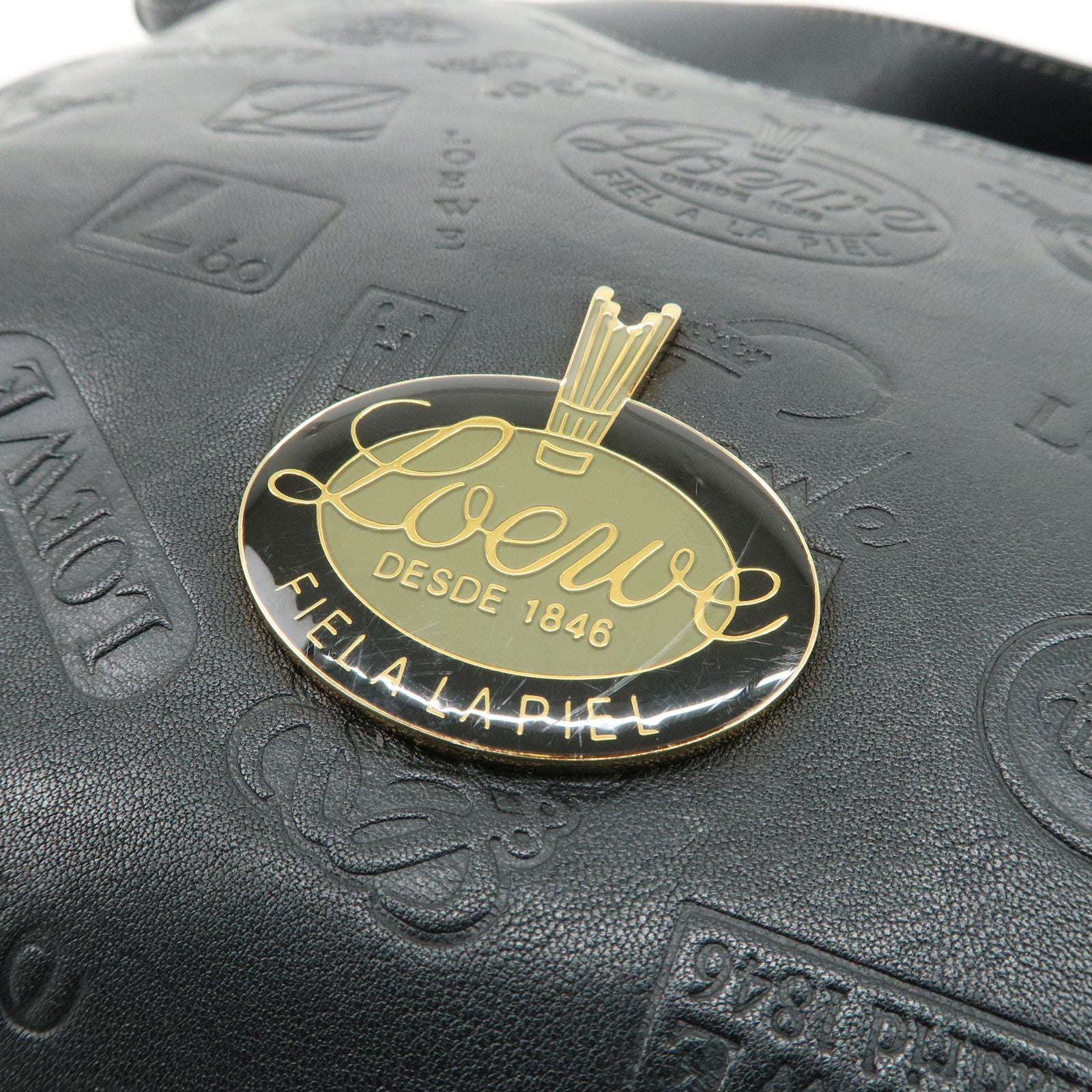 LOEWE 160th Anniversary Leather Shoulder Bag Hand Bag Black Gold