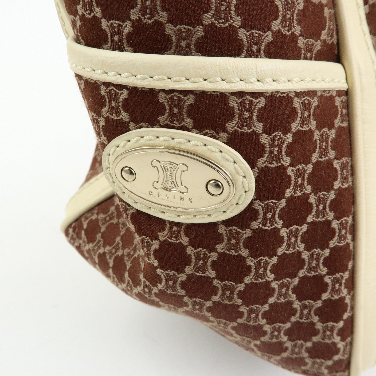 CELINE Macadam Boogie Bag Canvas Leather Hand Bag Tote Bag Brown