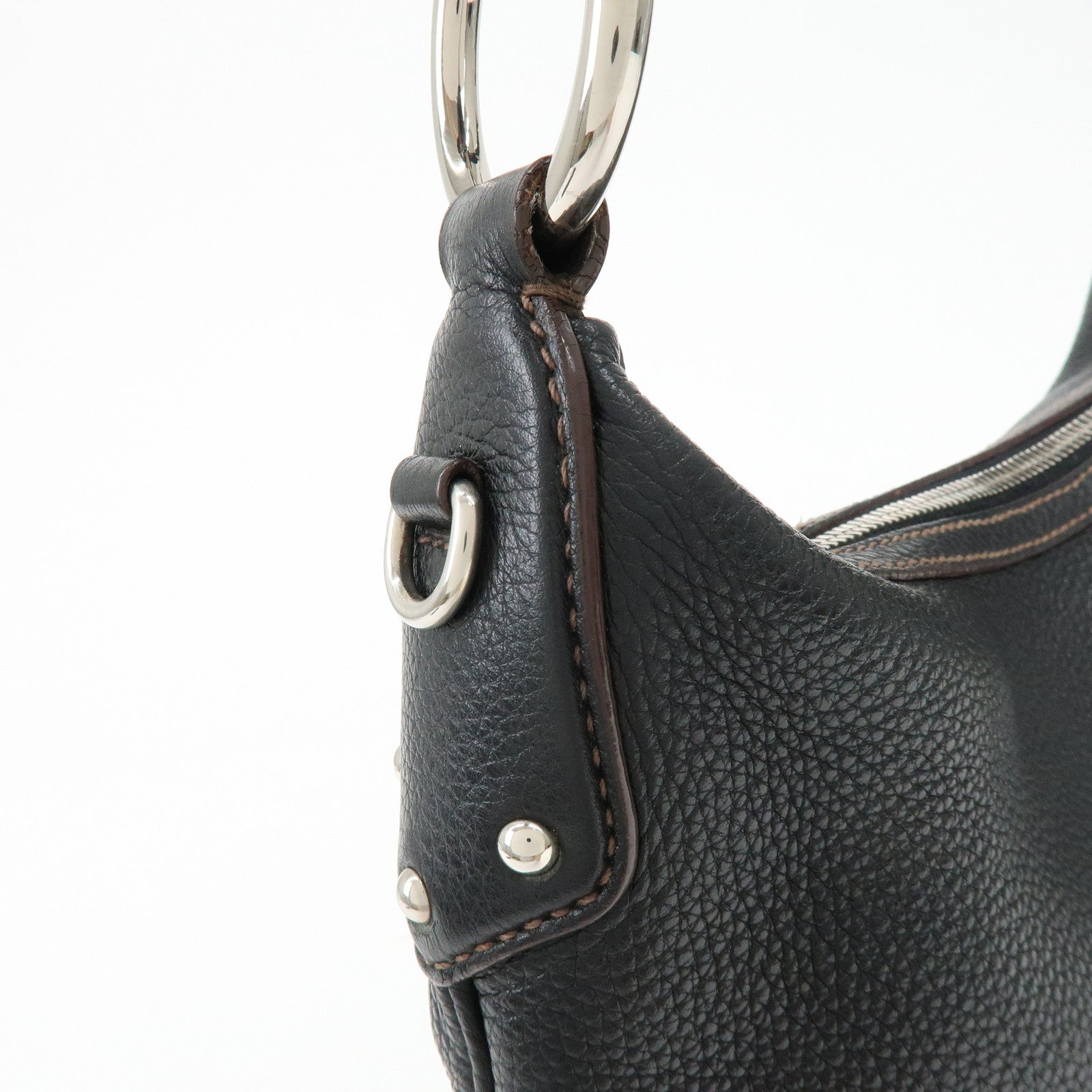 PRADA Logo Vitello Daino Leather Shoulder Bag Hand Bag Black BR3373
