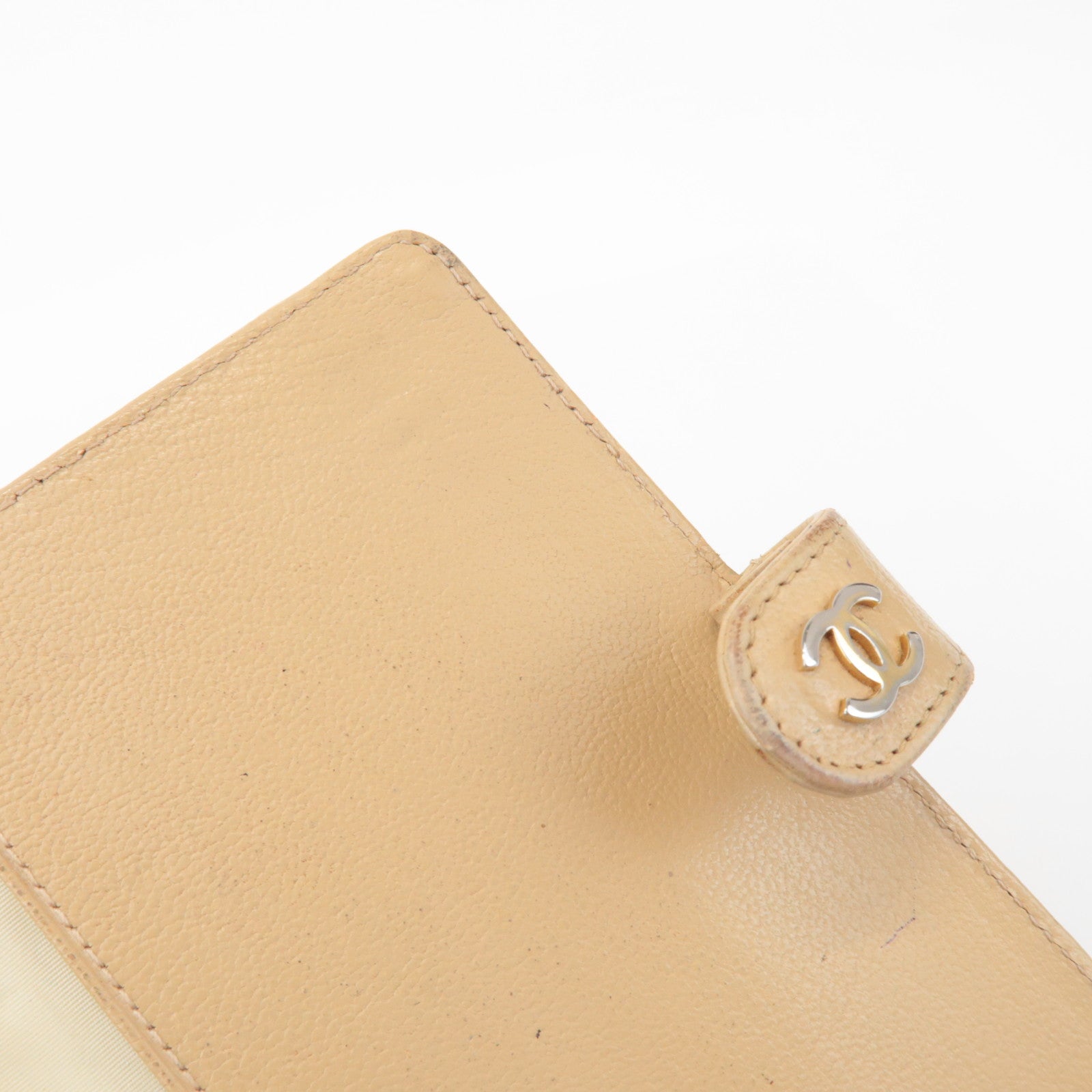 CHANEL COCO Mark Calf Leather Agenda Cover Planner Cover Beige