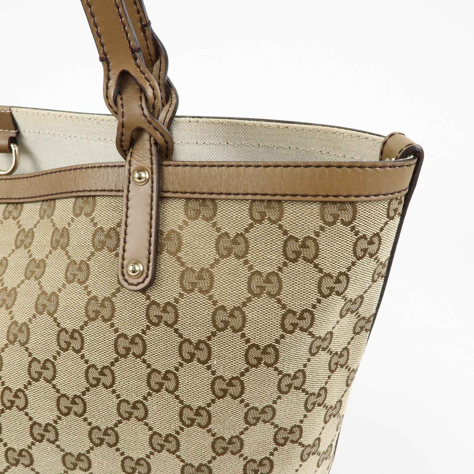 GUCCI GG Canvas Leather Tote Bag Shoulder Bag Beige 247209