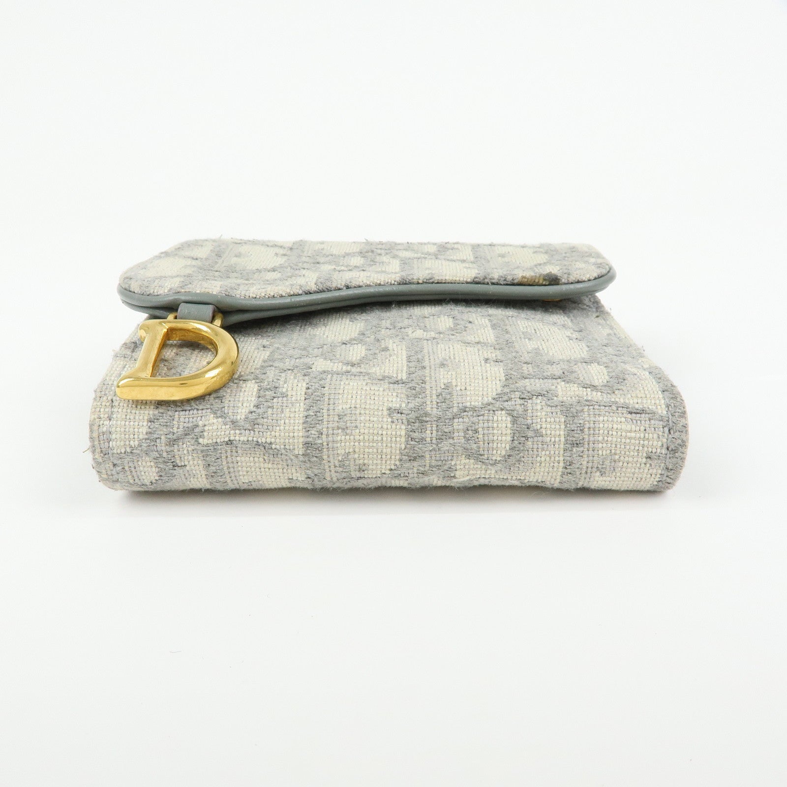 Christian Dior Trotter Jacquard Canvas Bi-fold Compact Wallet Gray
