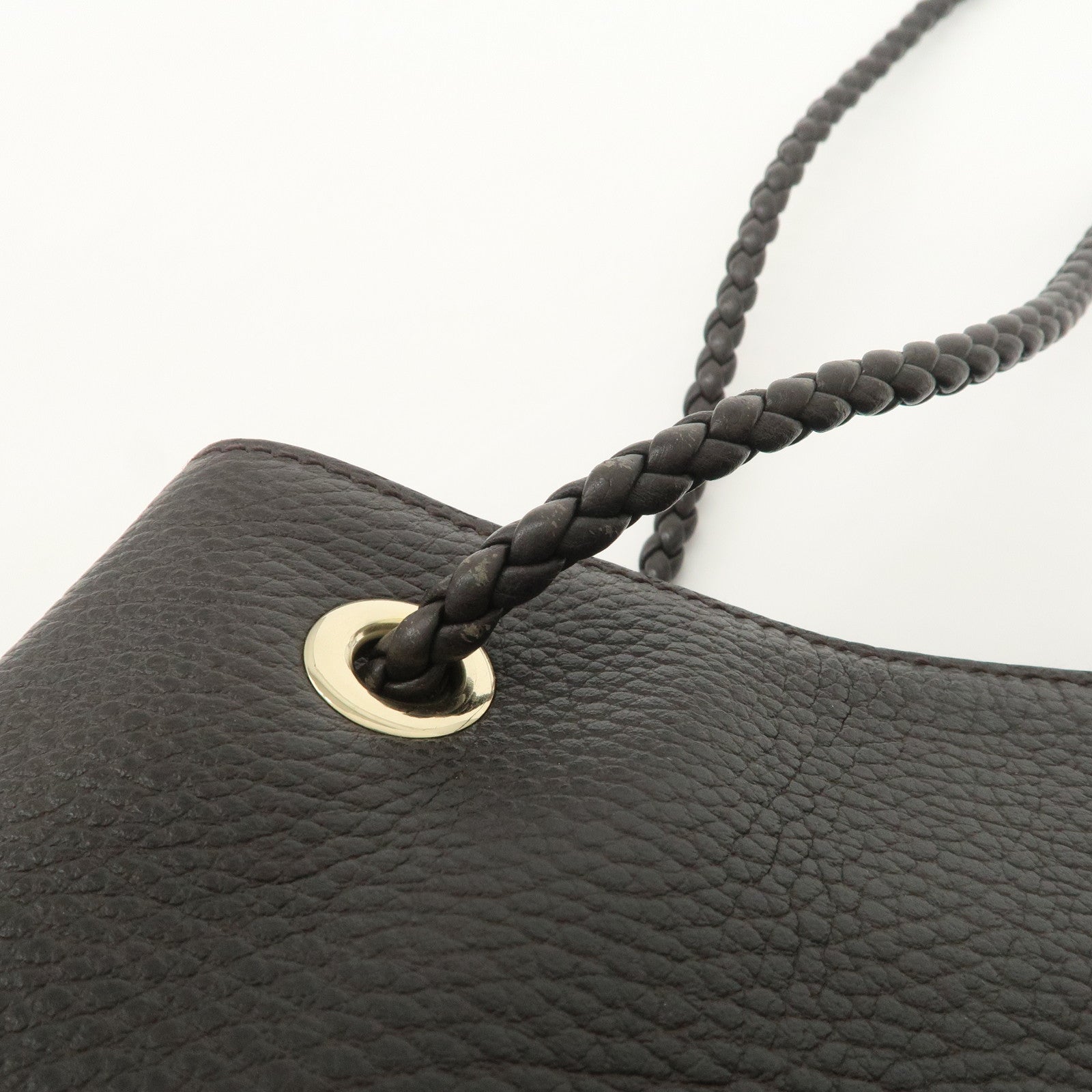 GUCCI Logo Leather Tote Bag Shoulder Bag Dark Brown 419689