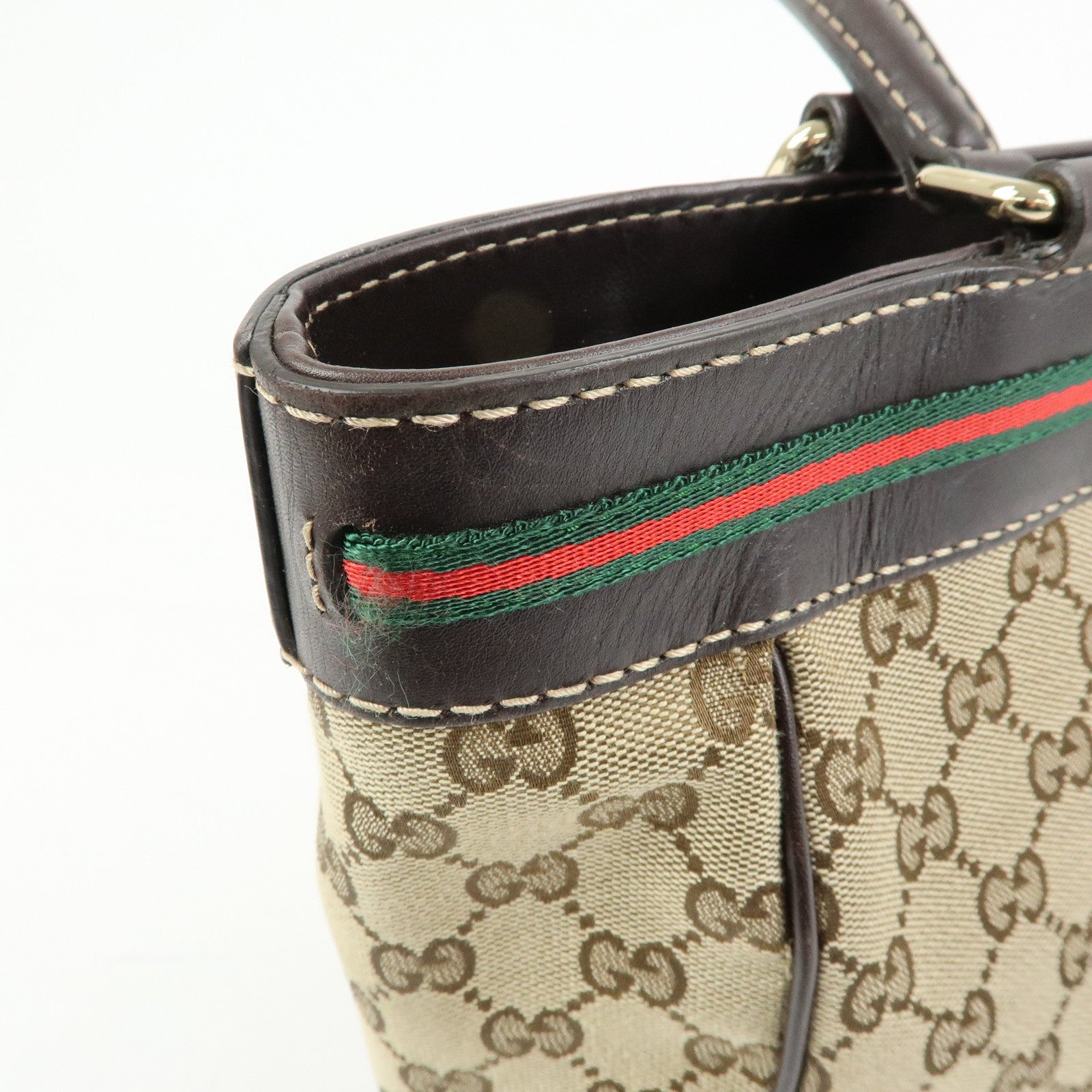 GUCCI Sherry Canvas Leather Tote Bag Hand Bag Beige Brown 257061