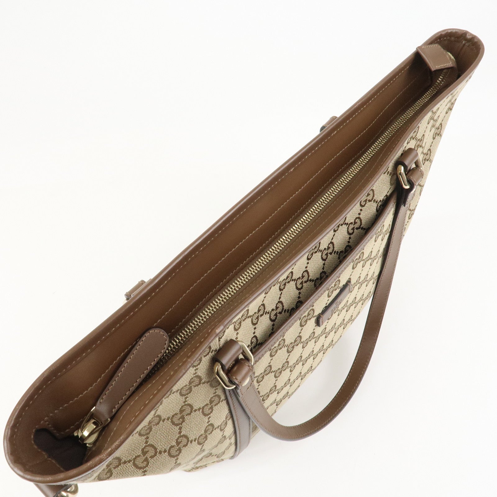 GUCCI GG Monogram Canvas Leather 2Way Tote Bag Beige Brown 388929