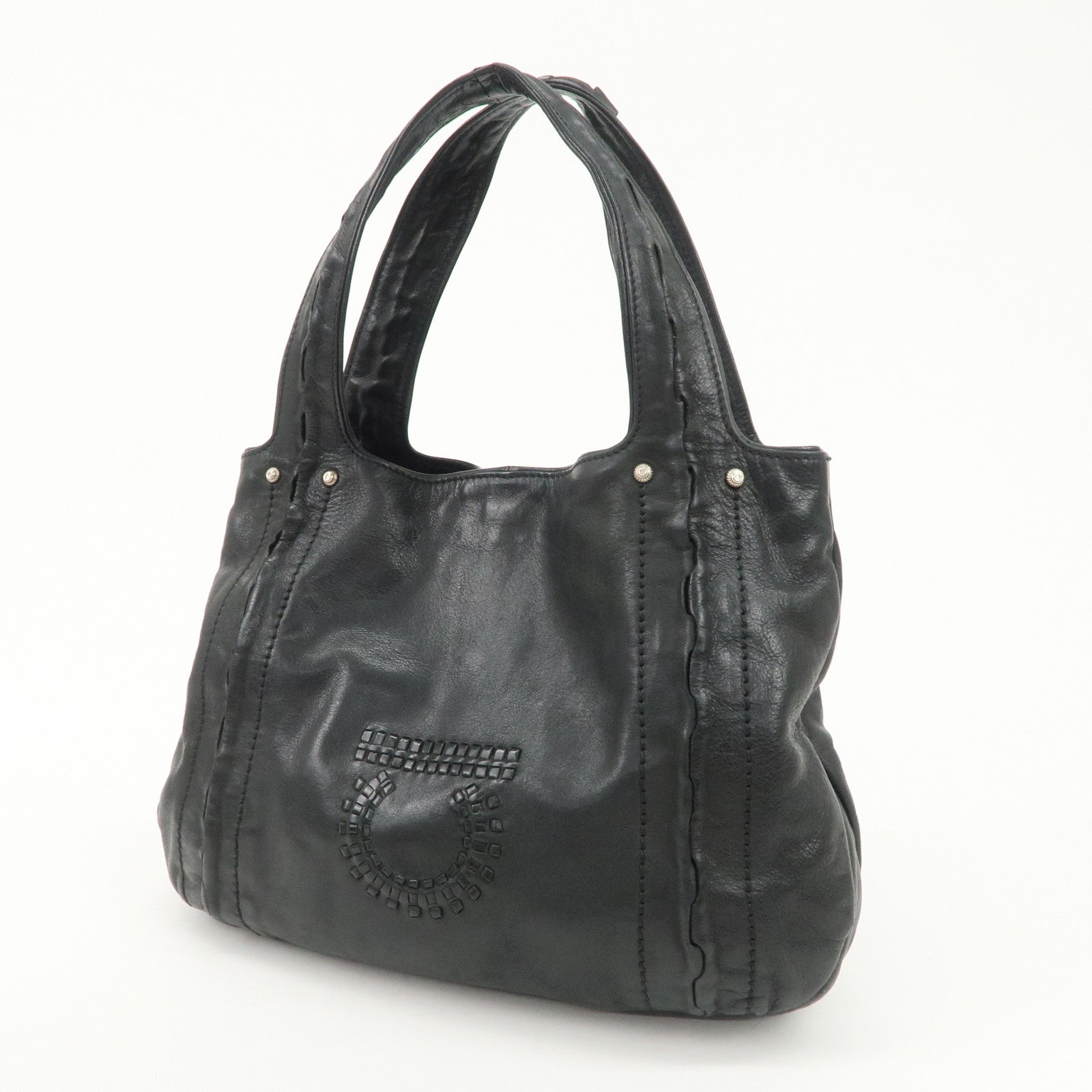 Ferragamo Gancini Leather Shoulder Bag Hand Bag Black