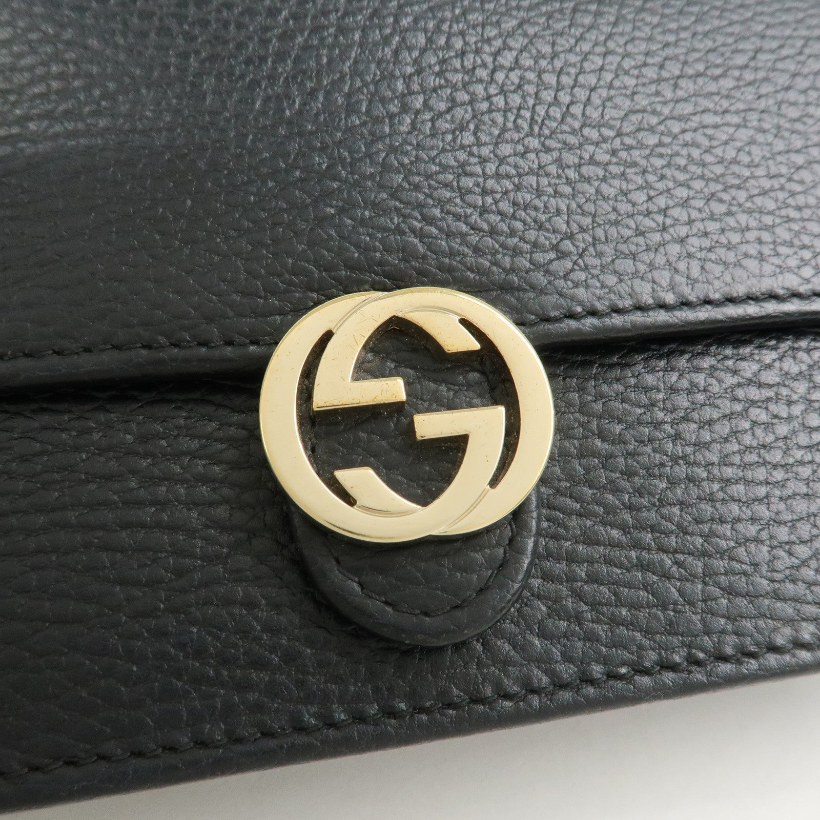 GUCCI Interlocking G Leather Chain Shoulder Bag Black 615523