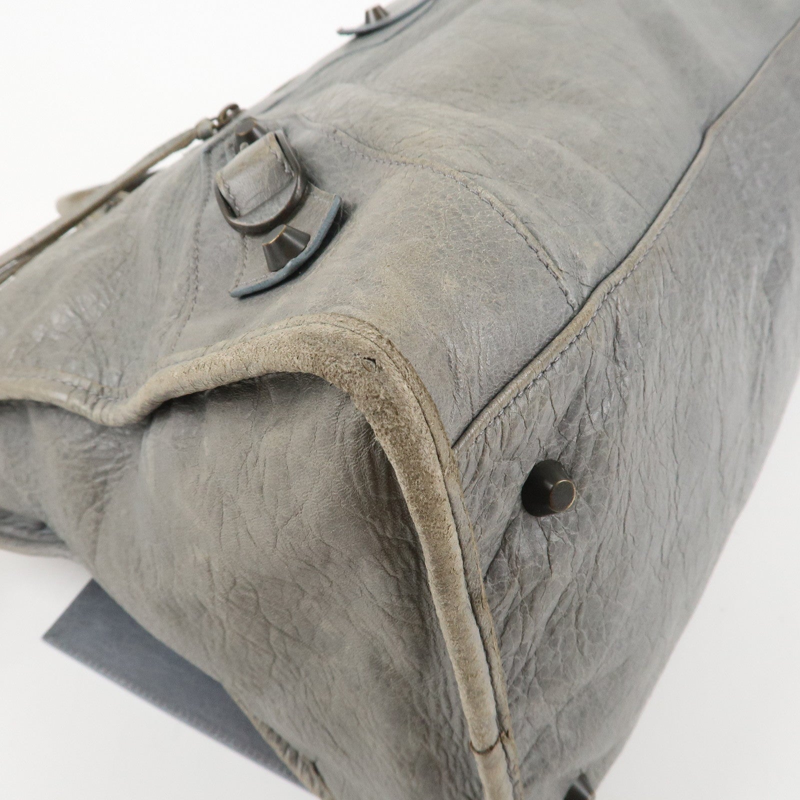 BALENCIAGA The Work Leather Tote Bag Hand Bag Gray Used