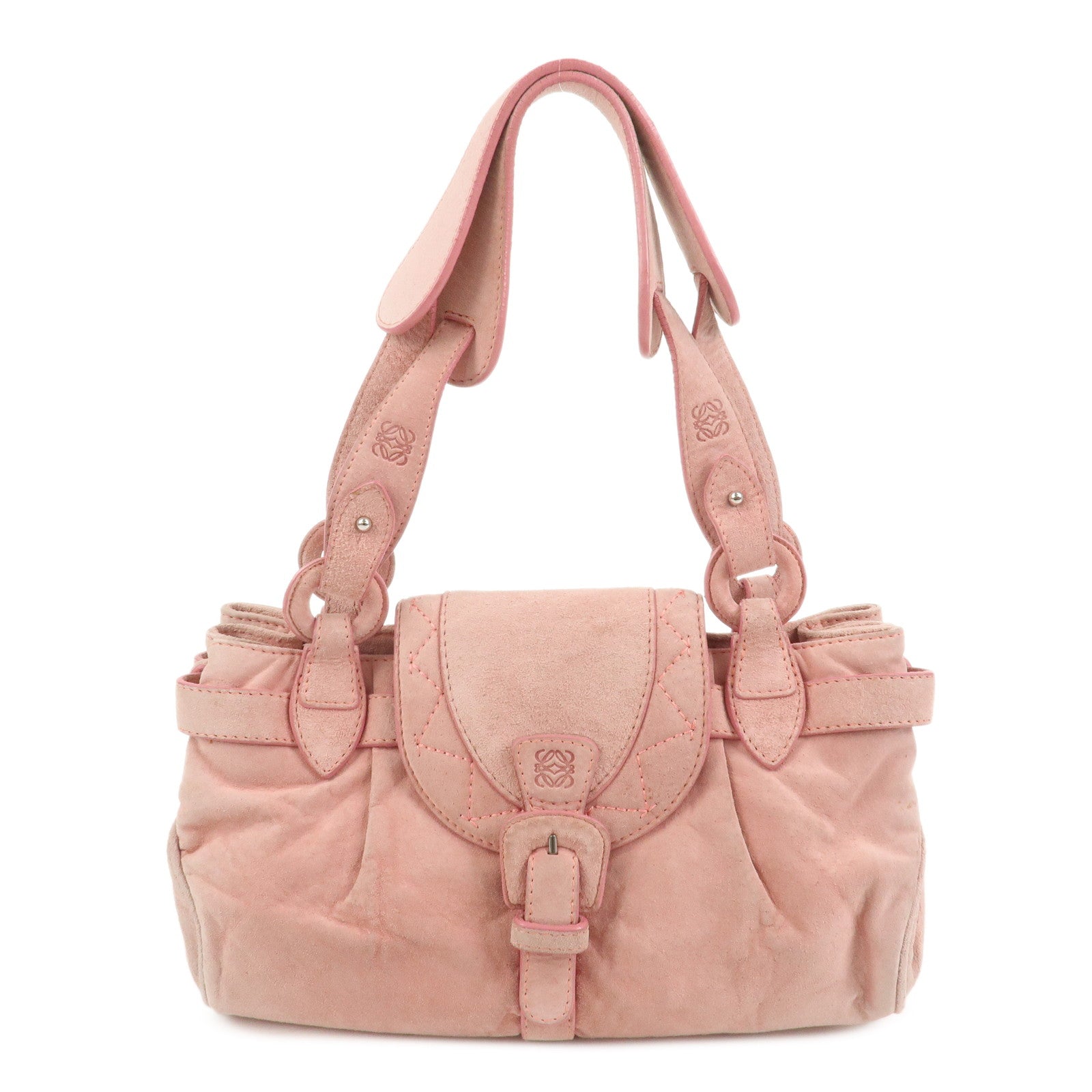 LOEWE Anagram Suede Shoulder Bag Hand Bag Pink