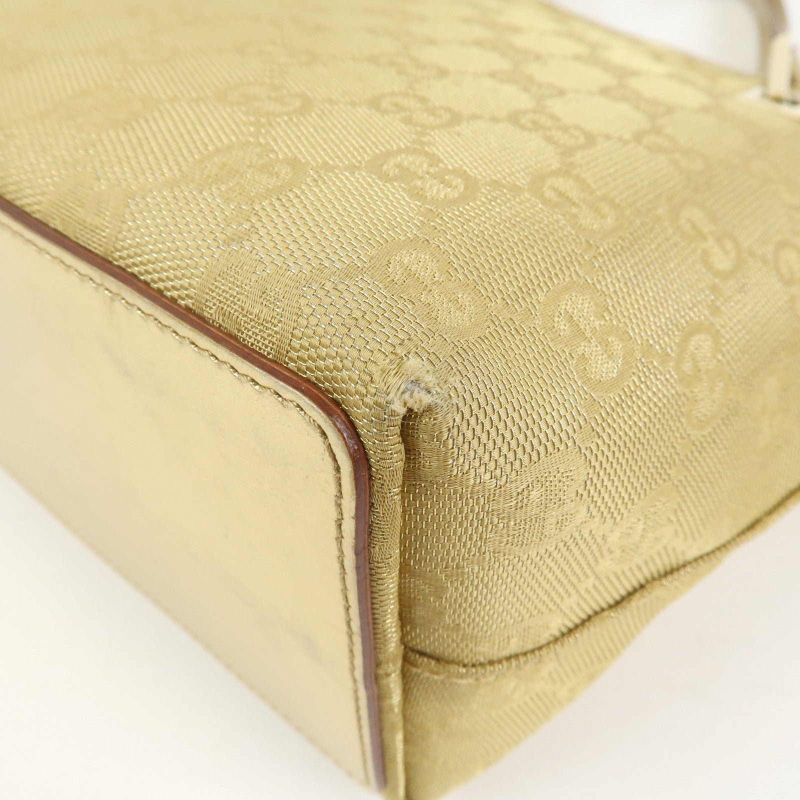 GUCCI GG Canvas Leather Shoulder Bag Tote Bag Gold 002.1099