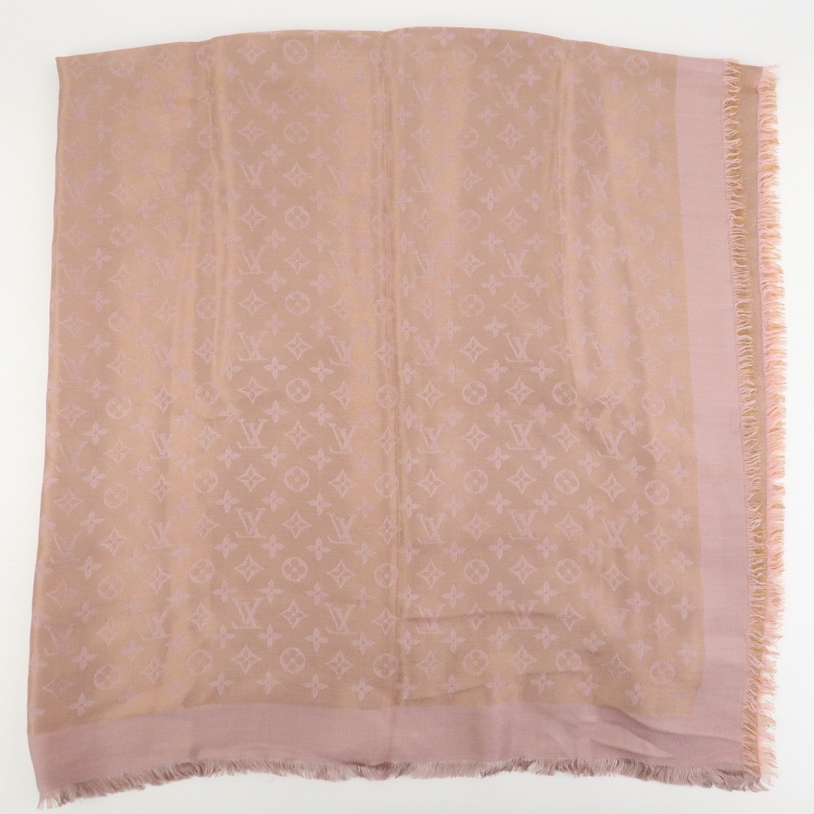 Louis Vuitton Monogram Shine Silk Wool Scarf Shawl Pink M75700