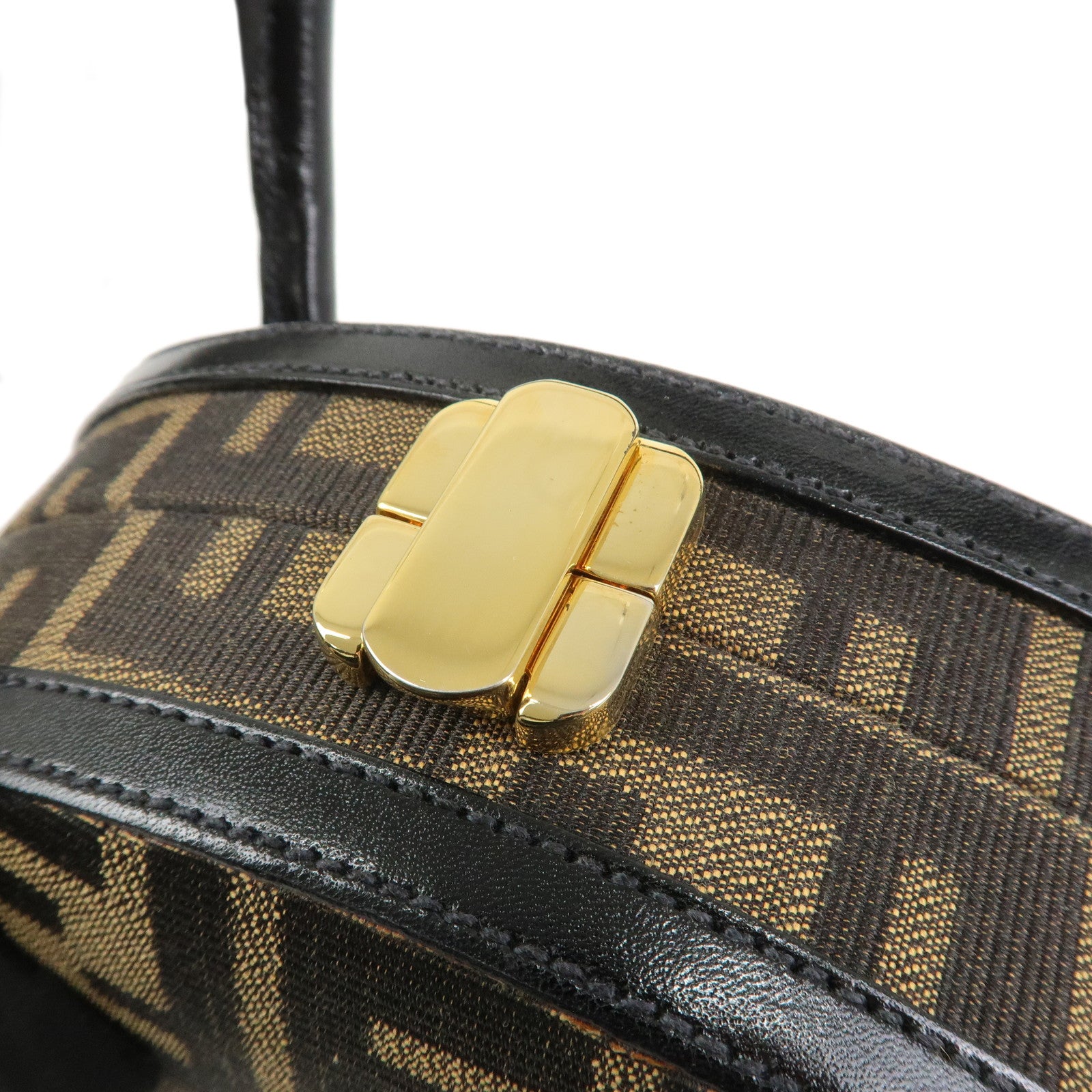 FENDI Zucca Canvas Leather 2Way Hand Bag Shoulder Bag Brown Black