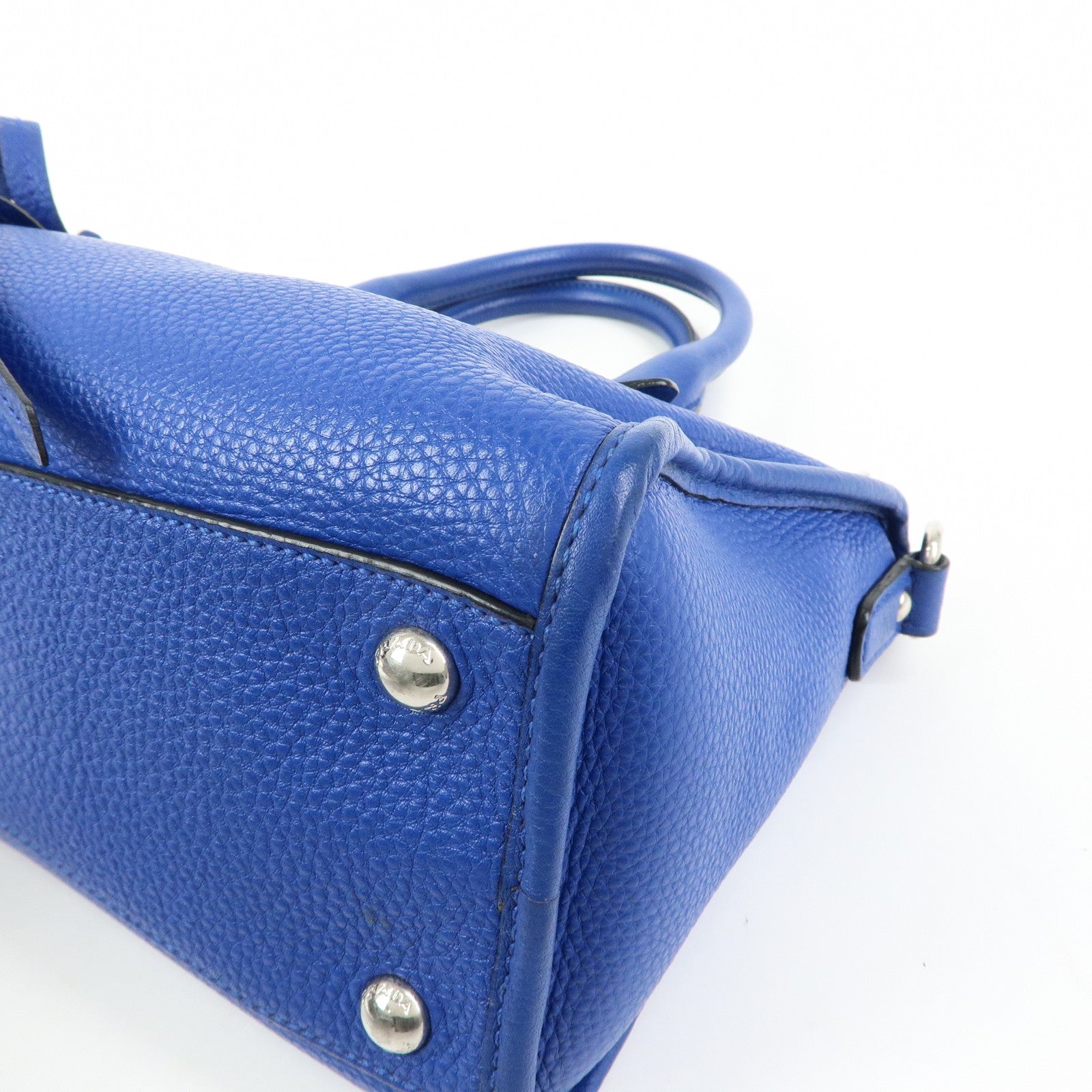 PRADA Vitello Dino Leather 2Way Bag Shoulder Bag Blue BL0805