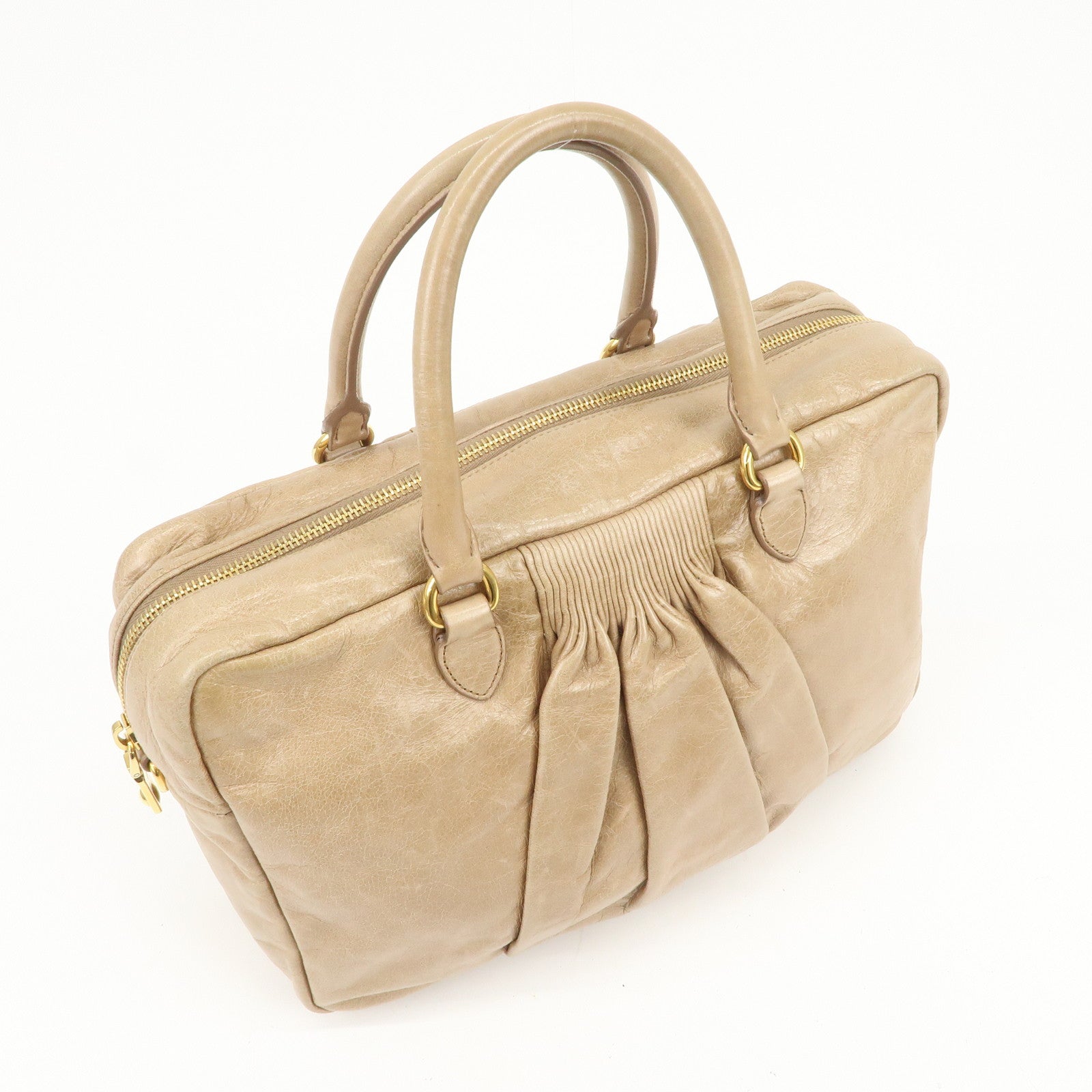 MIU MIU Leather 2Way Bag Hand Bag Shoulder Bag Light Brown RL0048
