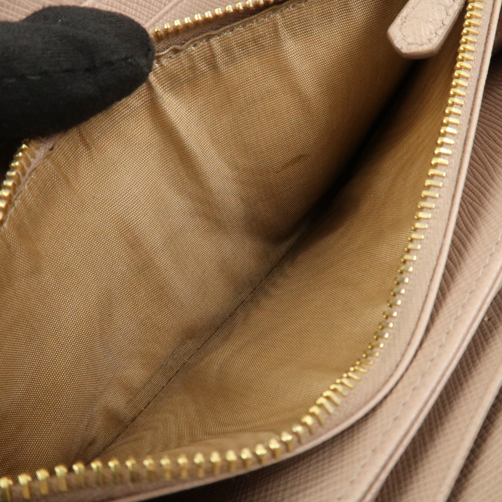 PRADA Logo Saffiano Leather Round Zippy Long Wallet Beige 1ML506