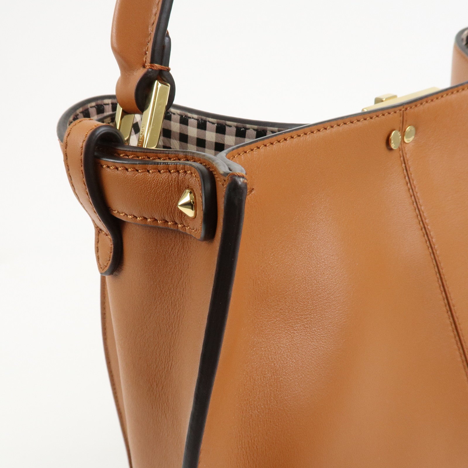 FENDI Peekaboo X Lite Leather 2Way Bag Shoulder Bag Brown 8BN310