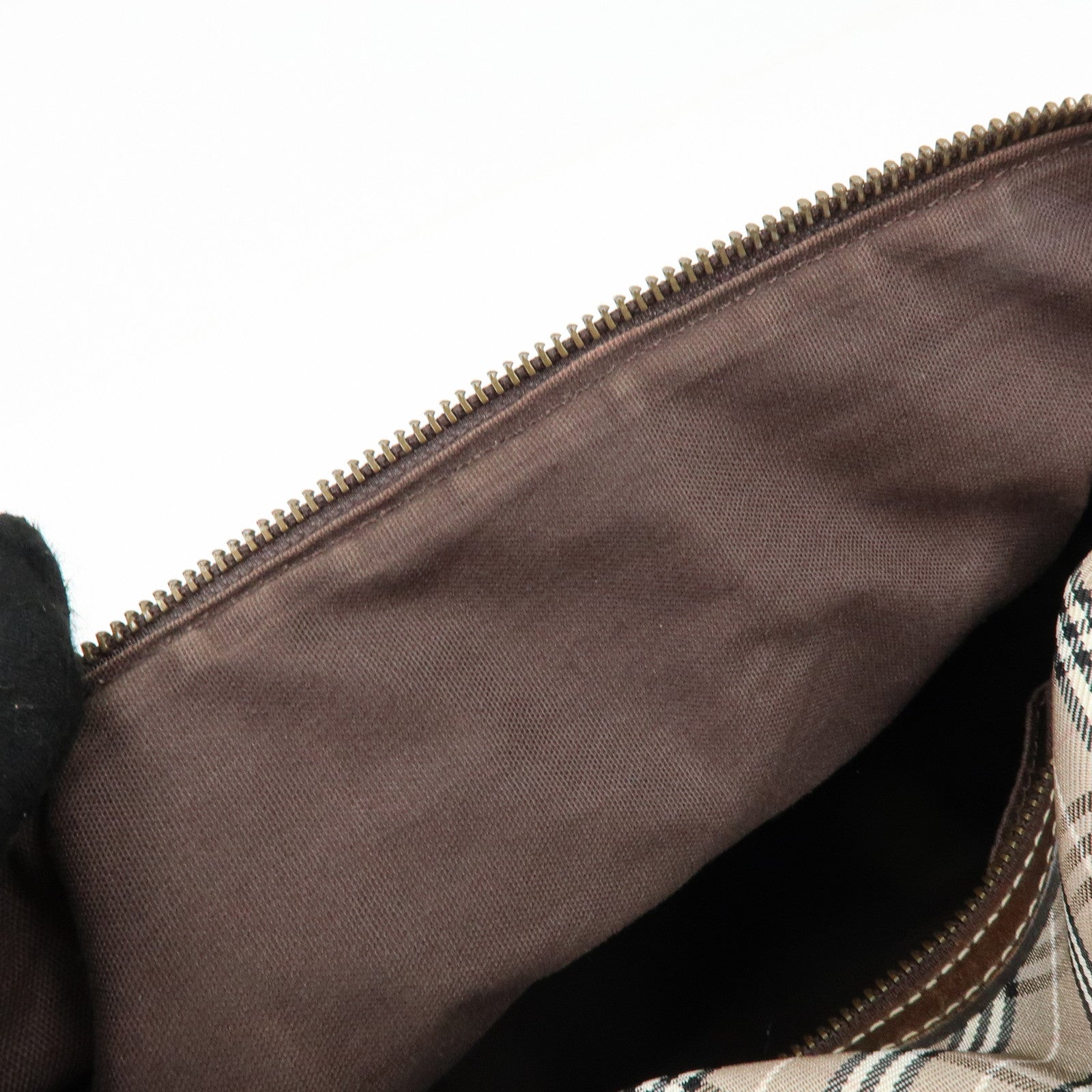 BURBERRY Blue Label Canvas Leather Plaid Hand Bag Boston Bag Brown