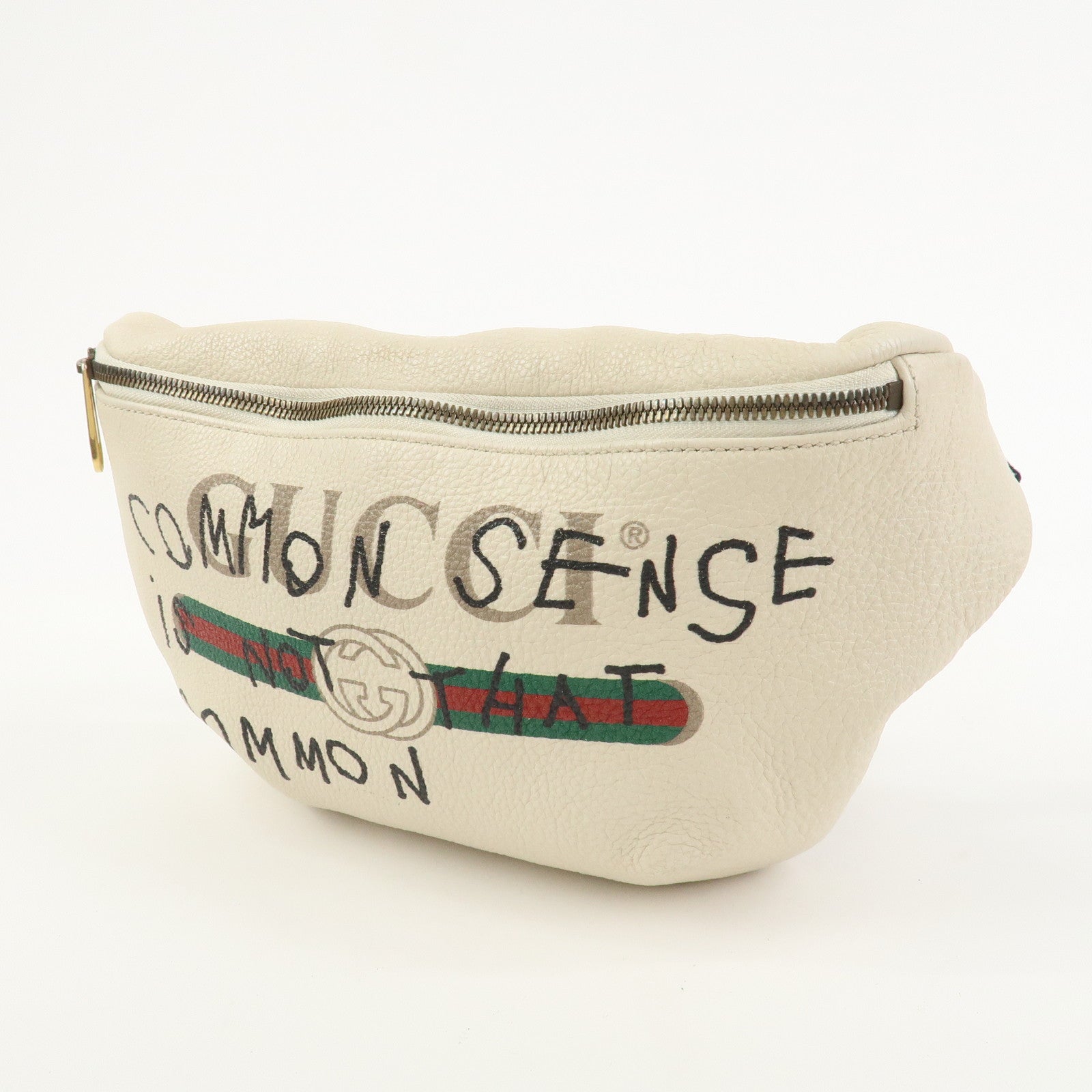 GUCCI Sherry Leather Canvas Waist Bag Ivory 493869