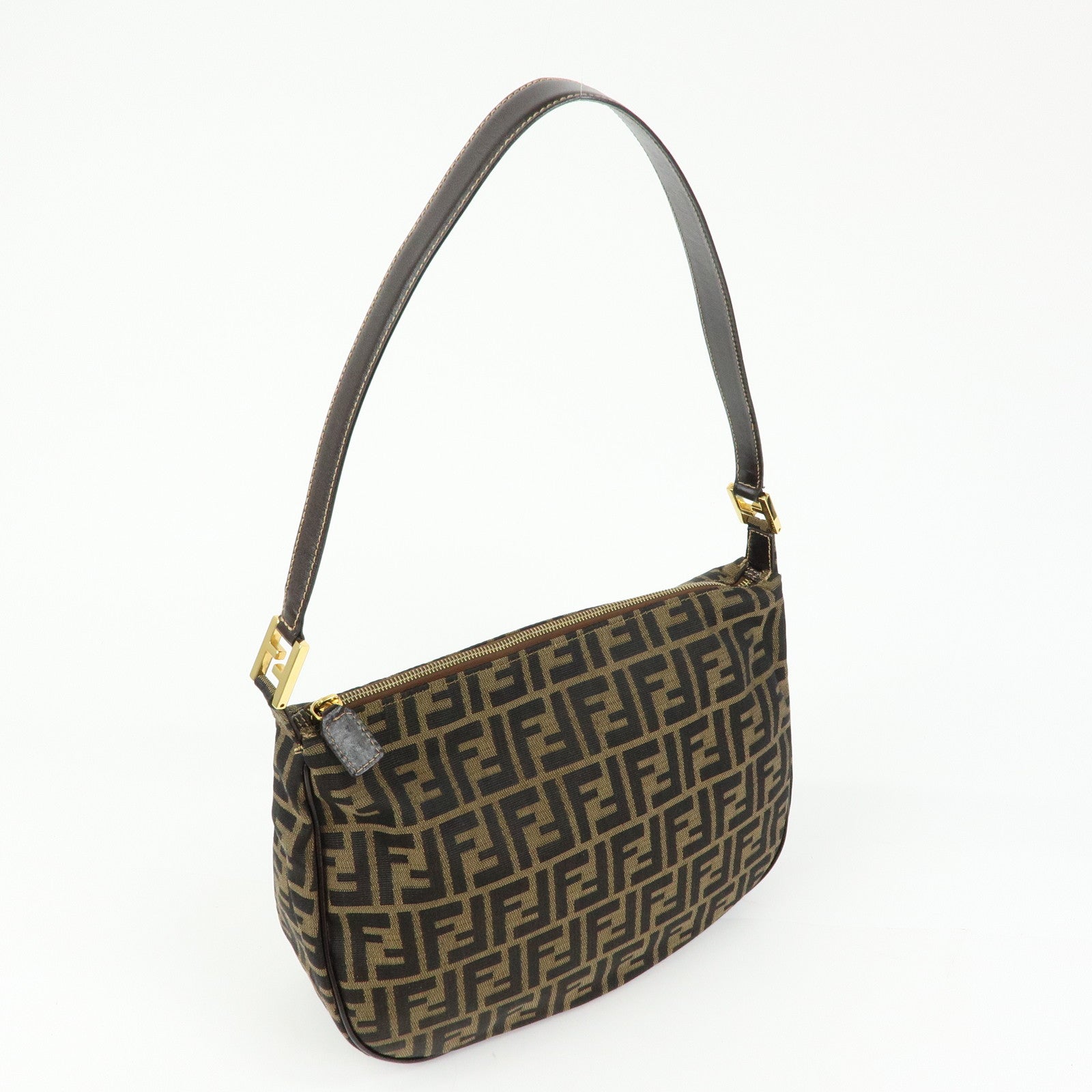 FENDI Zucca Canvas Leather Shoulder Bag Hand Bag Brown 83152390981