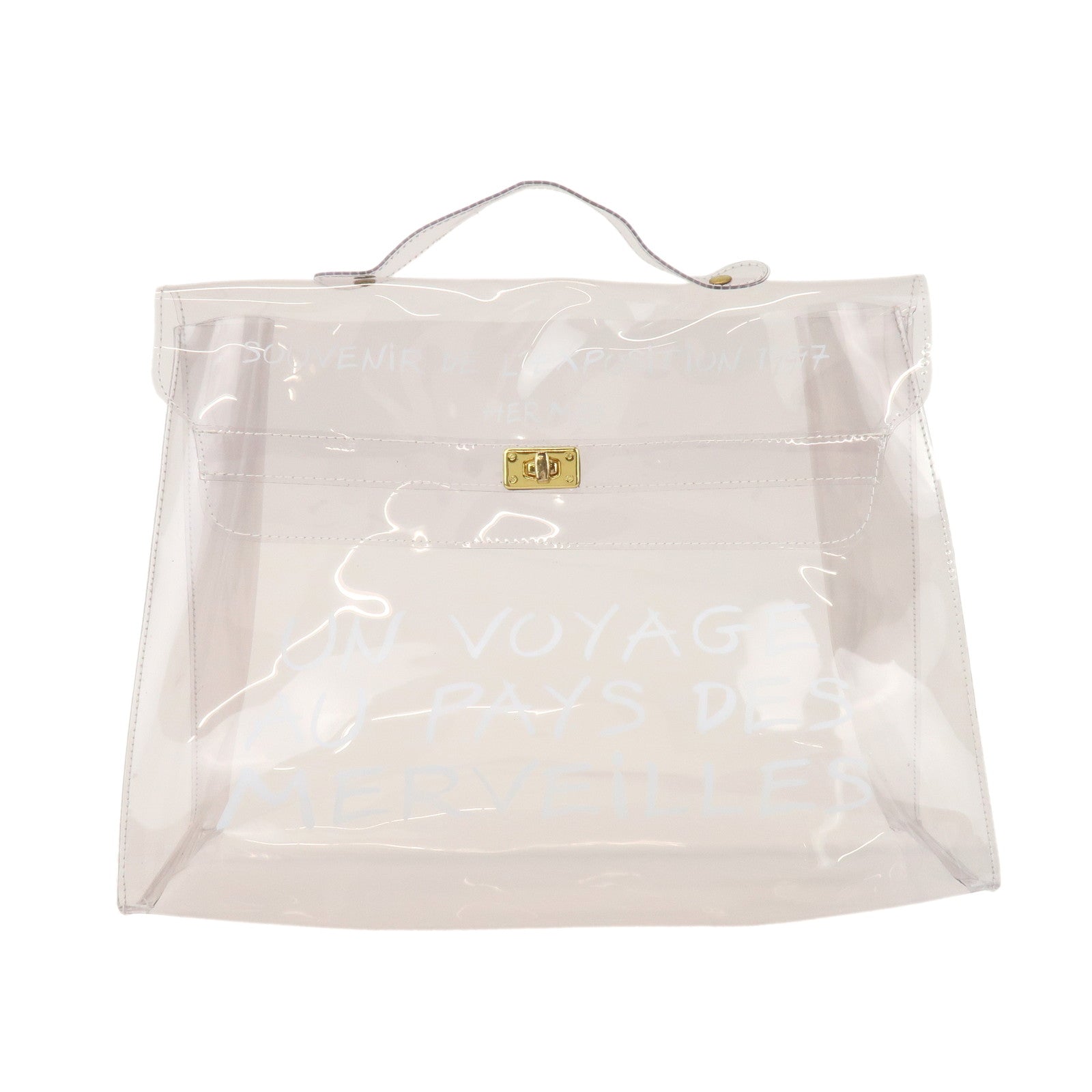 HERMES Kelly Vinyl Hand Bag Clear Gold