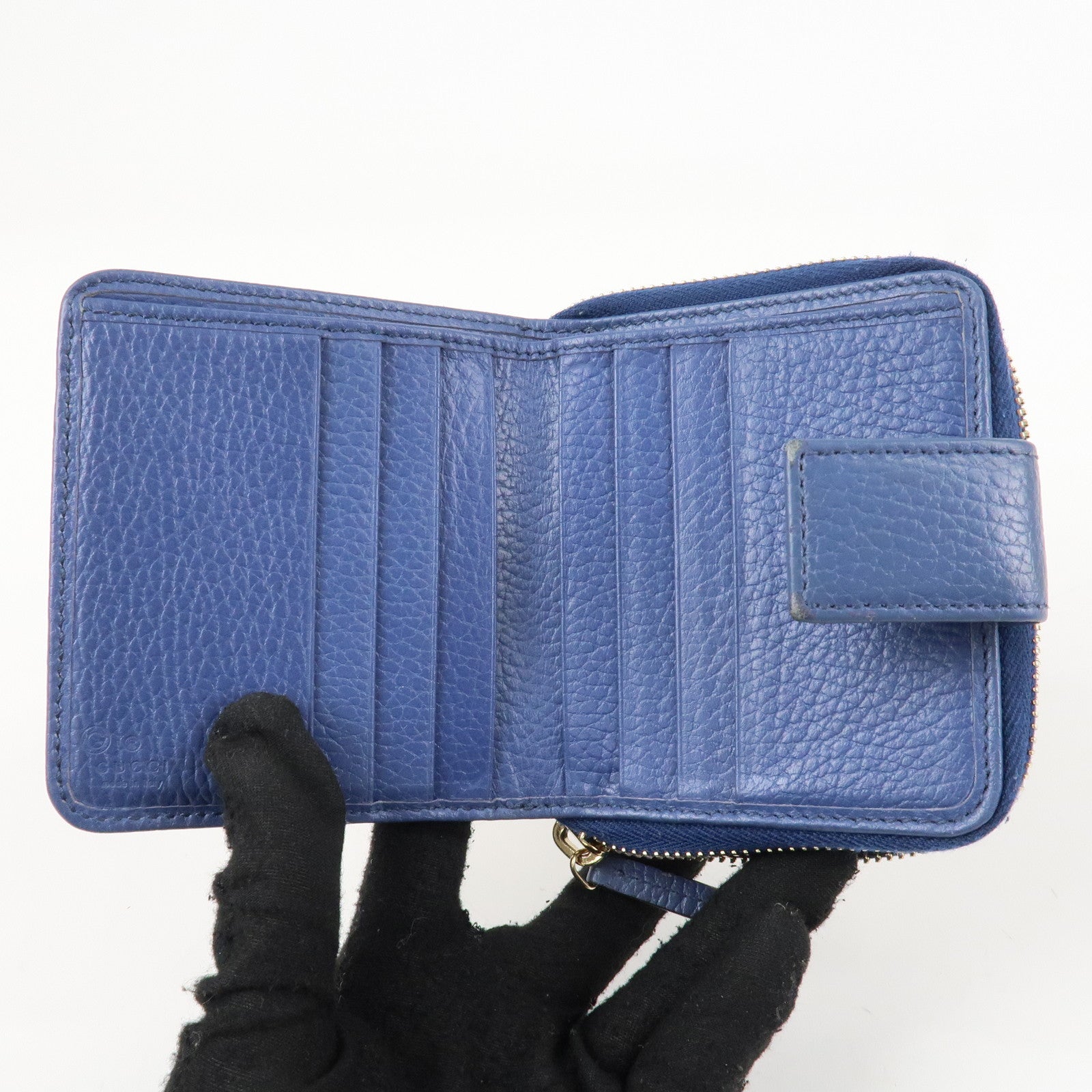 GUCCI GG Canvas Leather Bi-Fold Wallet Beige Blue 346056 Used