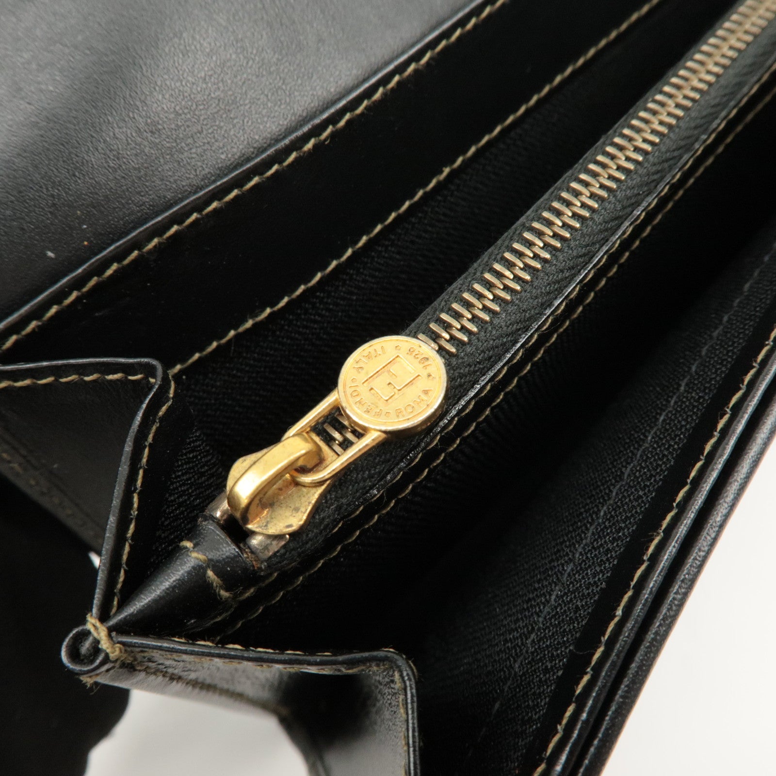 FENDI Pequin PVC Canvas Long Wallet Black Brown T20615 Used